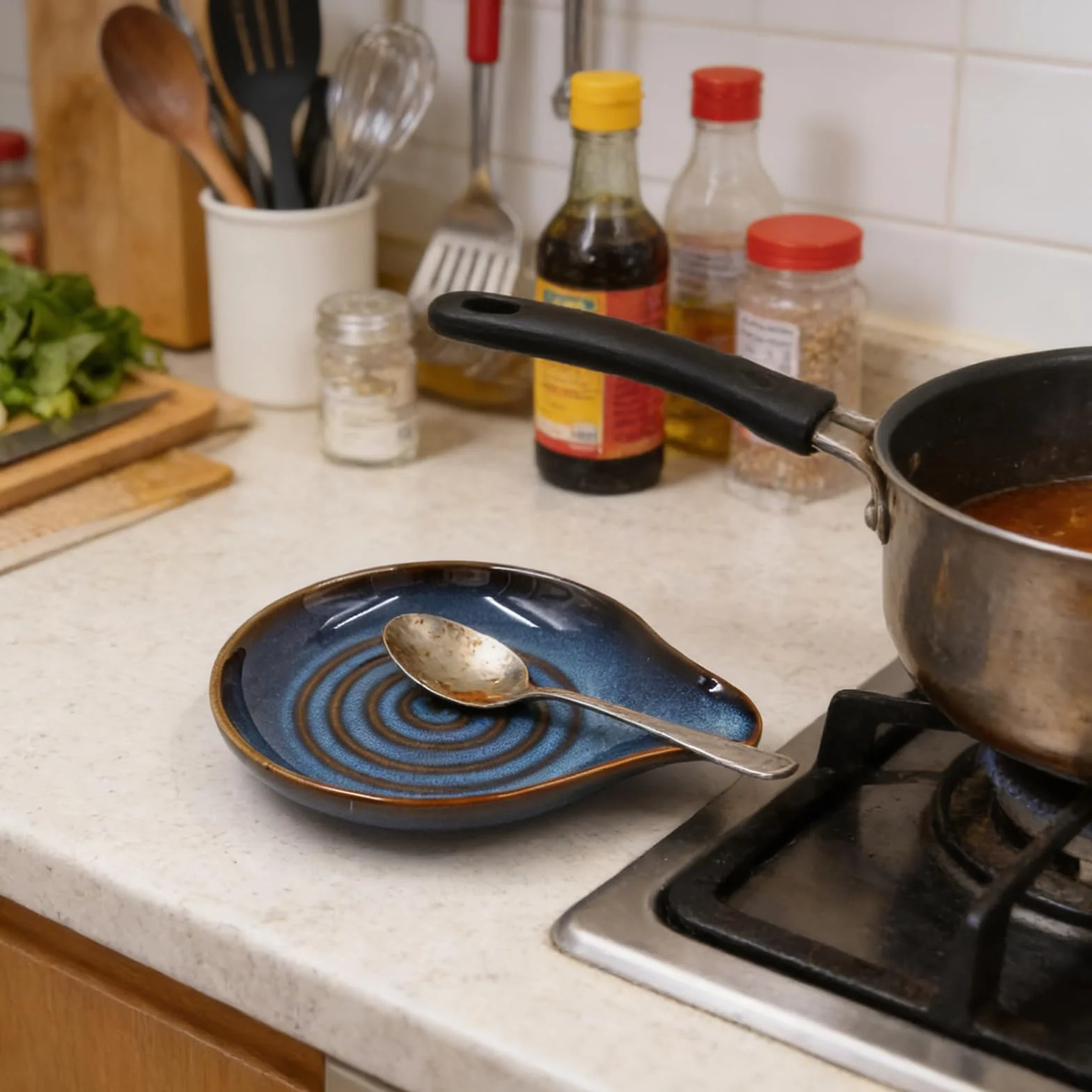 Soporte de cuchara de cerámica para cocina, resistente al calor, apto para lavavajillas, multiusos