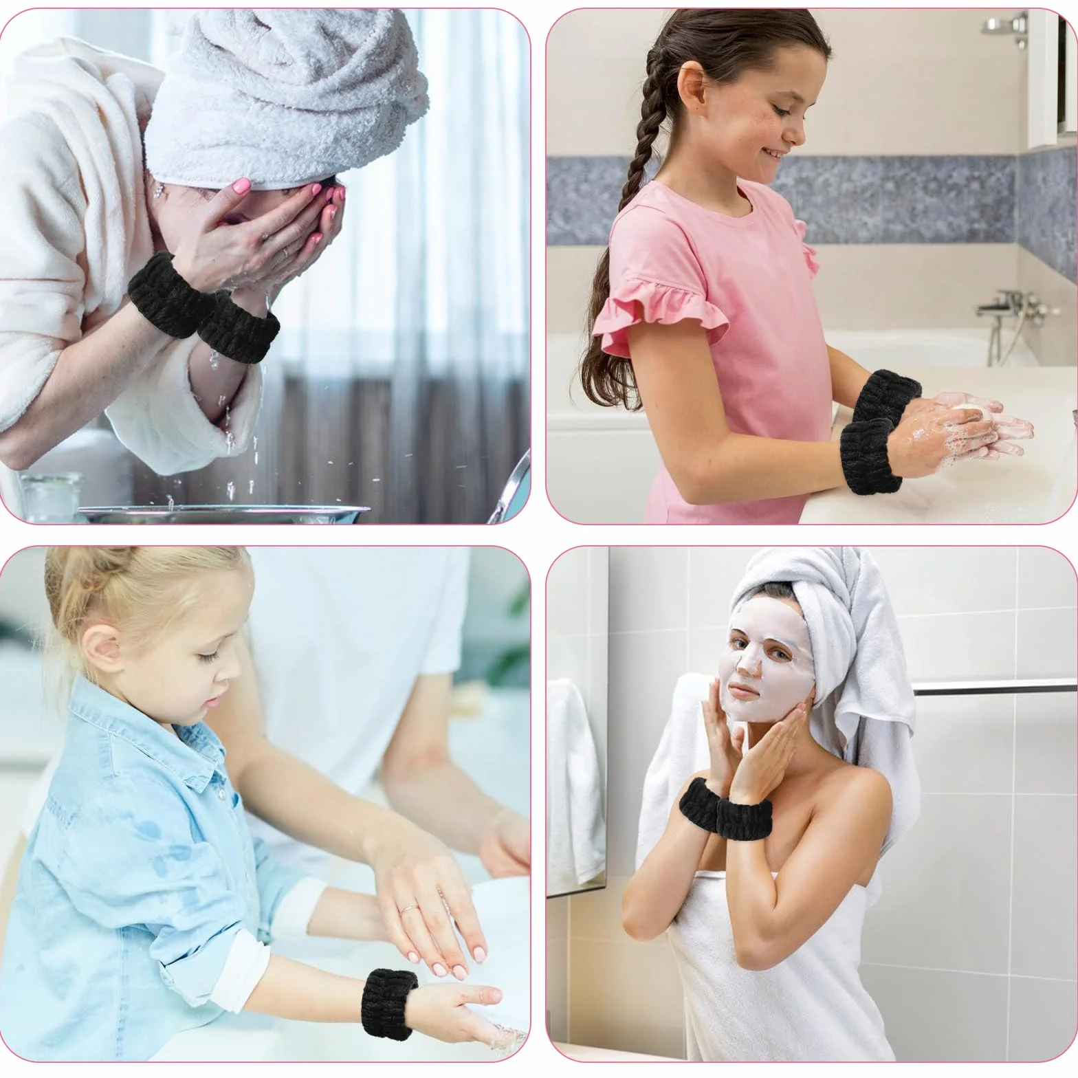 Abeillo Pulseras de Microfibra para Lavar la Cara, Toallitas Absorbentes para Spa y Ducha (Negro)
