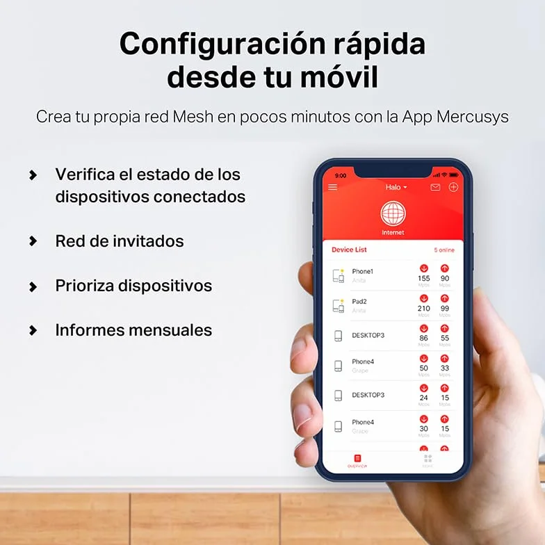 Mercusys HALO H1900G - AC1900 Mesh Wi-Fi, Doble Banda, Cobertura hasta 550 m², 3× Gigabit Puerto por Unidad, MU-MIMO, Beamforming, Control Parental, Smart Connect, 3-Pack