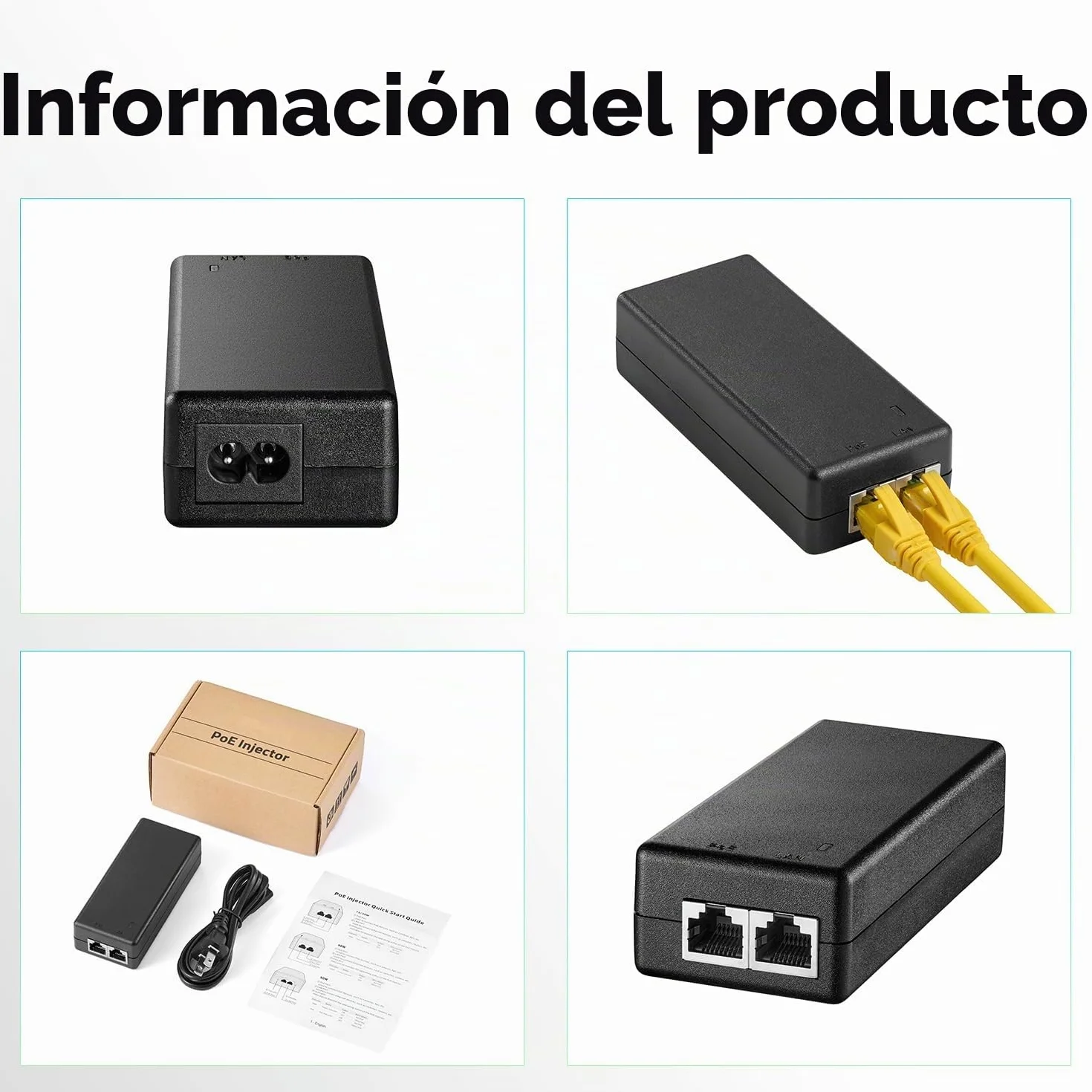 YuLinca Inyector PoE Gigabit 15,4 W, Adaptador PoE 802.3af Power Over Ethernet, 10/100/1000 Mbps, Adaptador no PoE a PoE, Plug & Play, Distancia de hasta 100 Metros