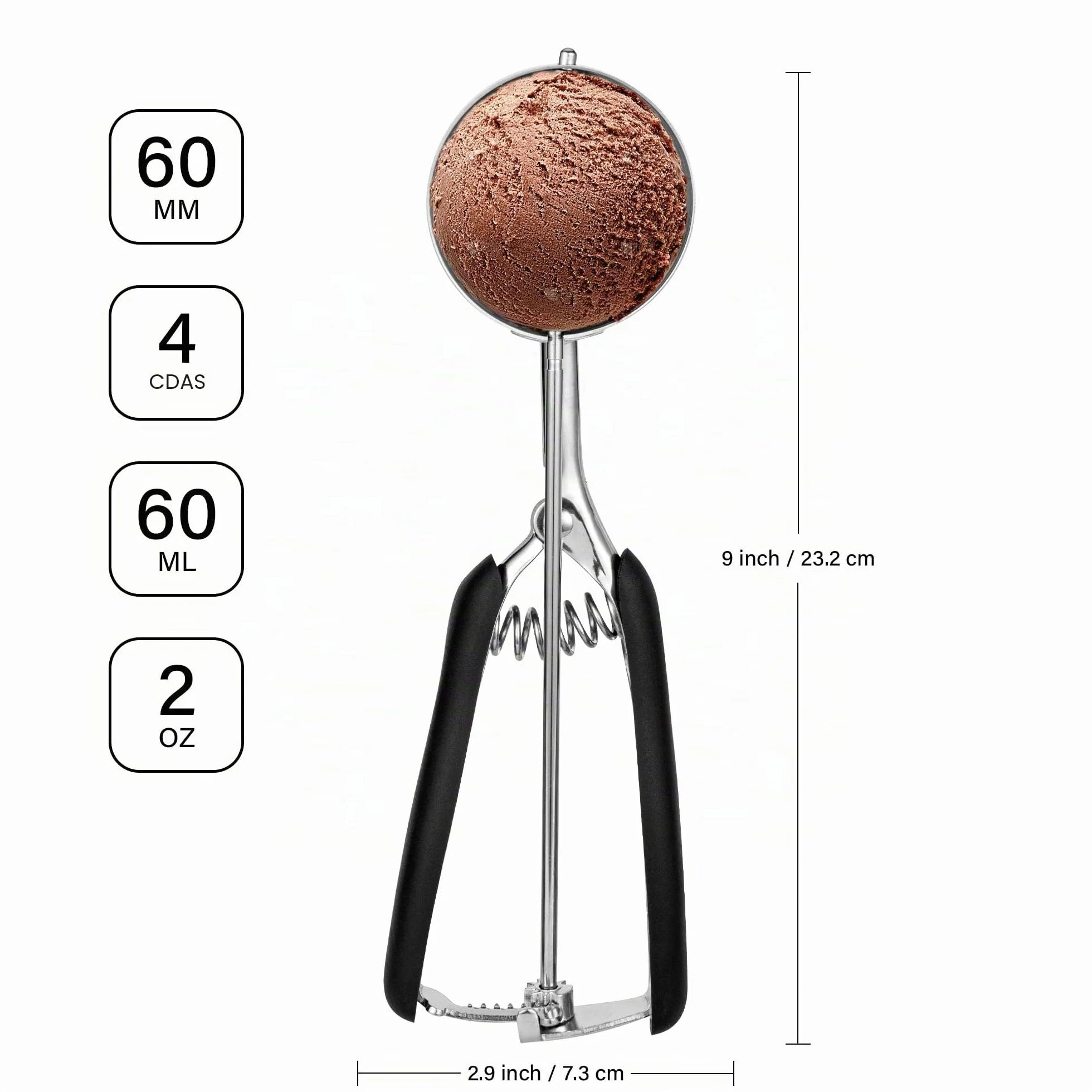 TJ POP Cuchara de Helado Grande 6cm Acero Inoxidable Gatillo Mango Cómodo
