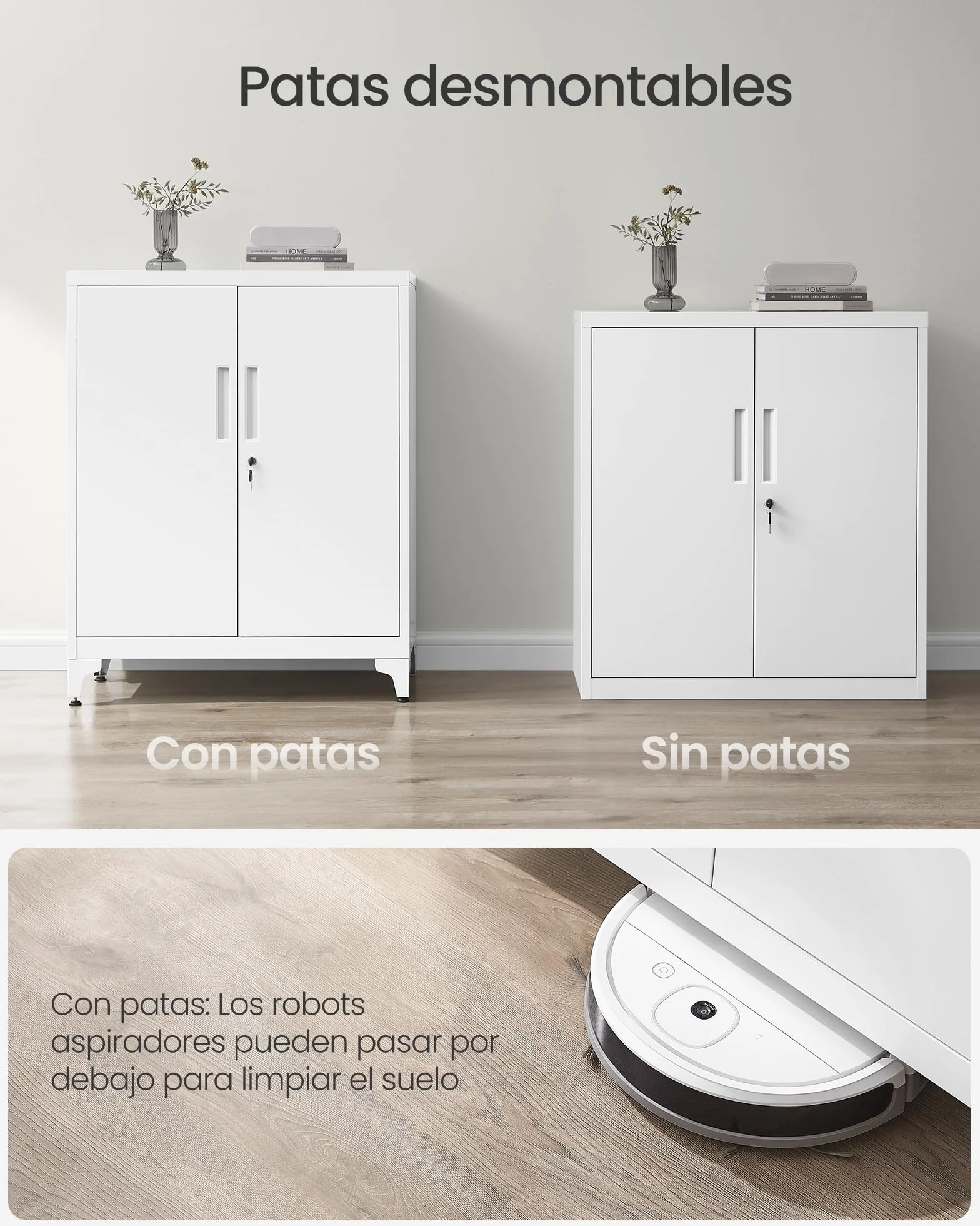 SONGMICS Archivador Oficina Armario Multifuncional 2 Puertas Cerradura Almacenamiento Acero Blanco Mate OMC013W01