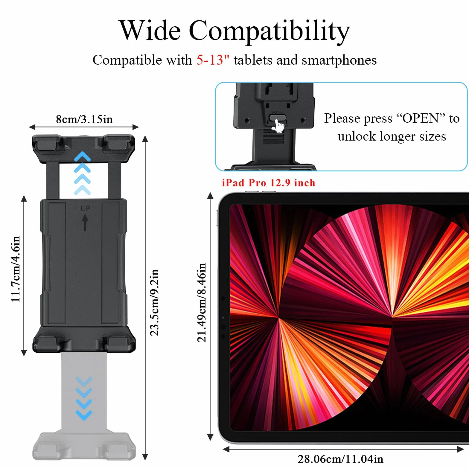 OHLPRO Soporte Tablet Pared, Soporte de Pared para iPad Rotación de 360°, Soporte de Pared Ajustable Compatible con 5-13" iPad Pro Mini Air iPhone 17 Galaxy Tab Kindle Fire Switch, para Barco Armario