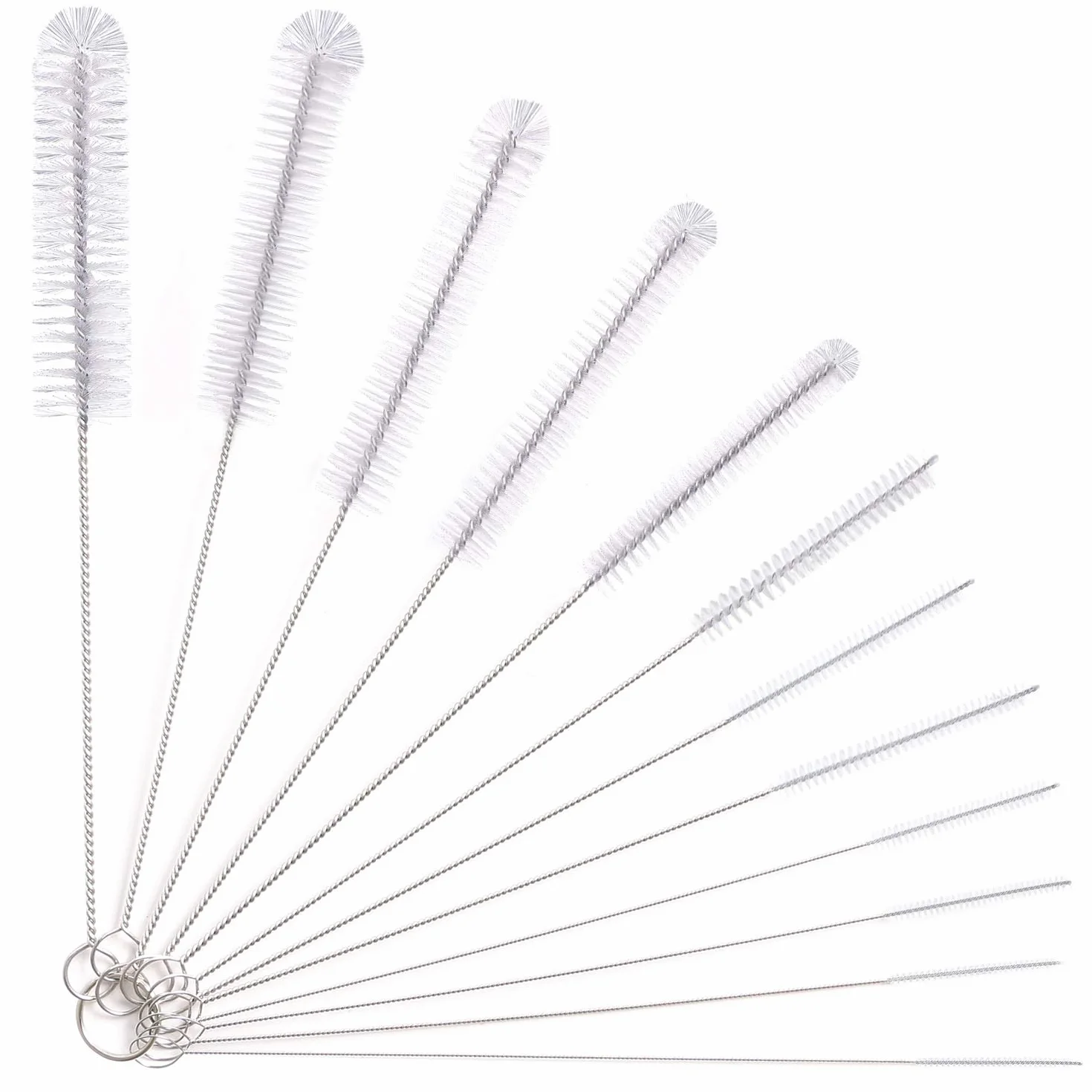 Vicloon Set de 12 Cepillos de Limpieza para Botellas, 21cm, Nylon, Tubo y Pajita - Blanco