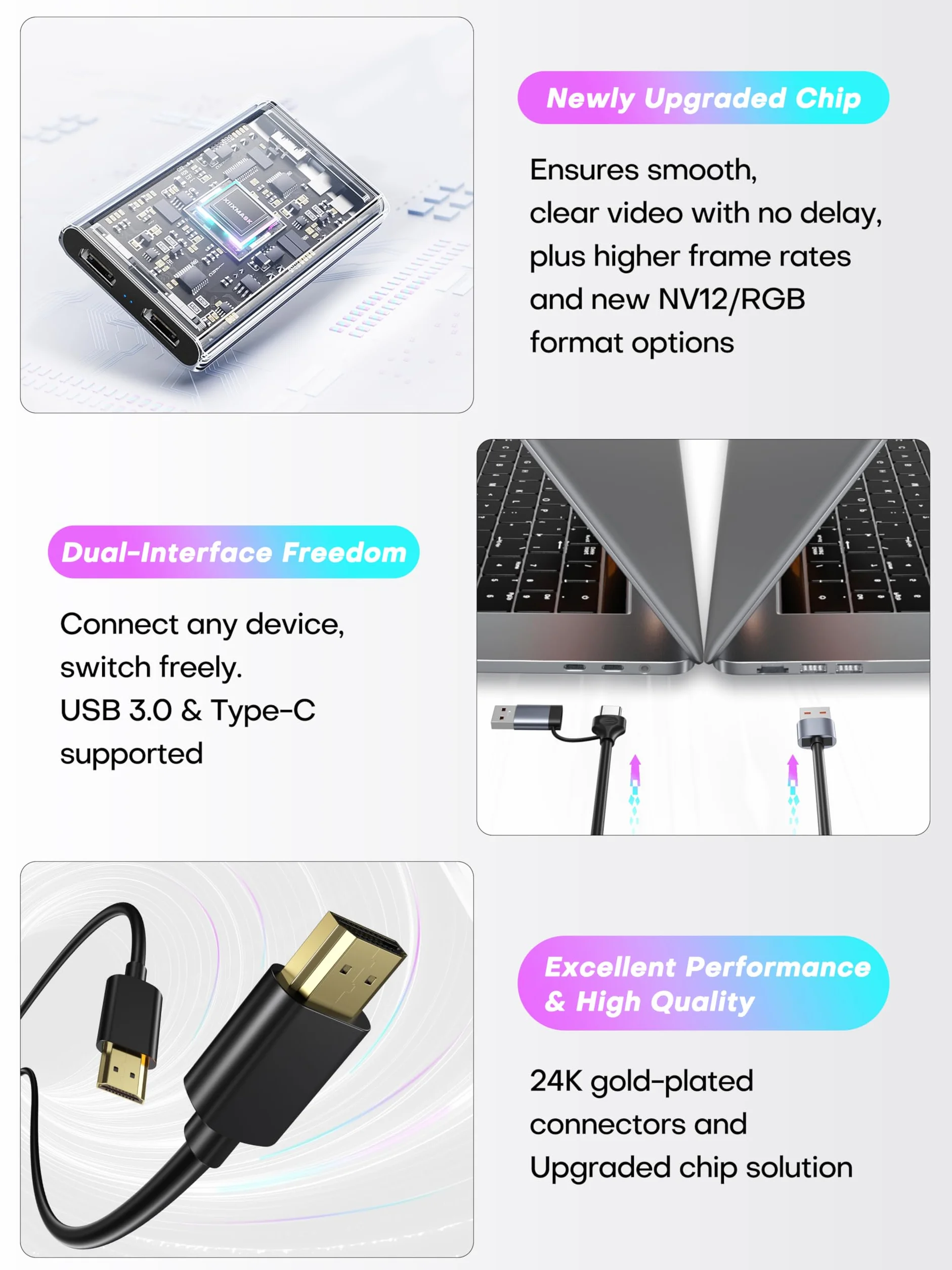 XIIXMASK Tarjeta de captura de video, tarjeta de captura USB 3.0 4K HDMI Loop-Out, 4K 60FPS/1080P 240FPS captura de videojuegos para PS5/cámara/PC/transmisión