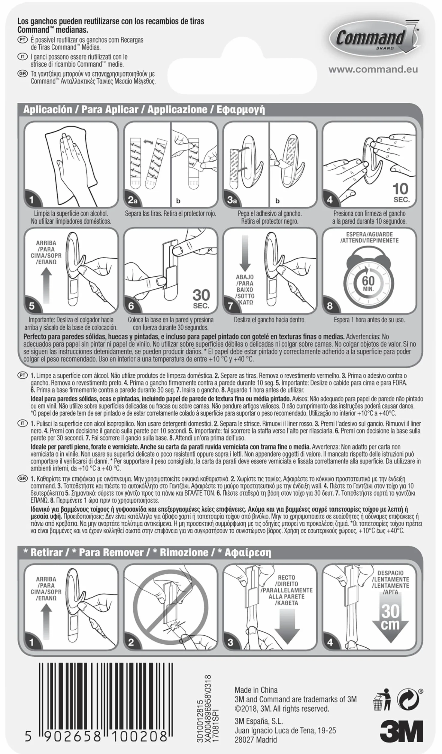 Command Ganchos de Diseño Medianos Blanco 6 Ganchos 9 Tiras Medianas Interior
