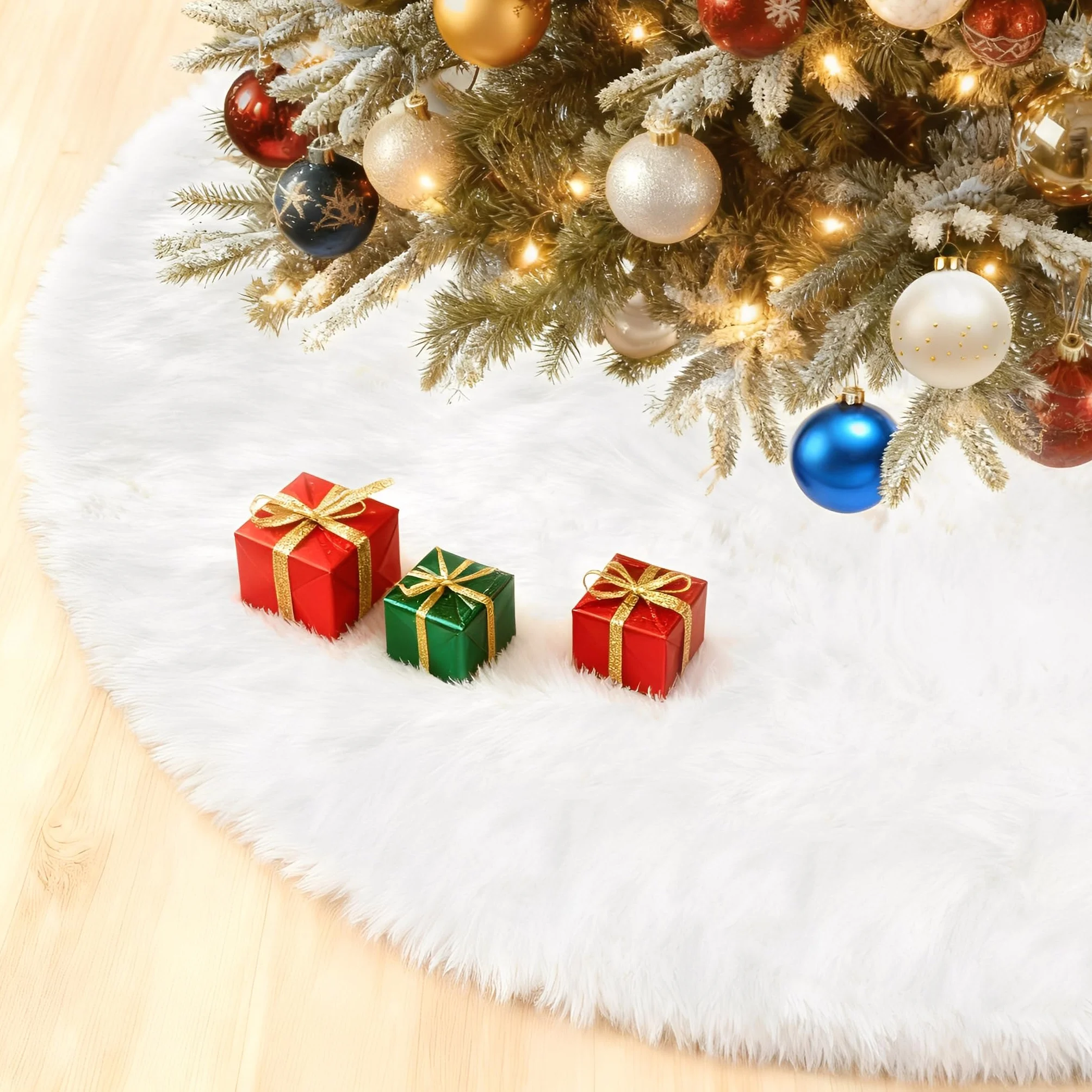 Falda Árbol de Navidad Blanco 75 CM Cubre Pie Redondo Faldas Arbol Navidad Tapete Felpa Artificial Decoración Hogar