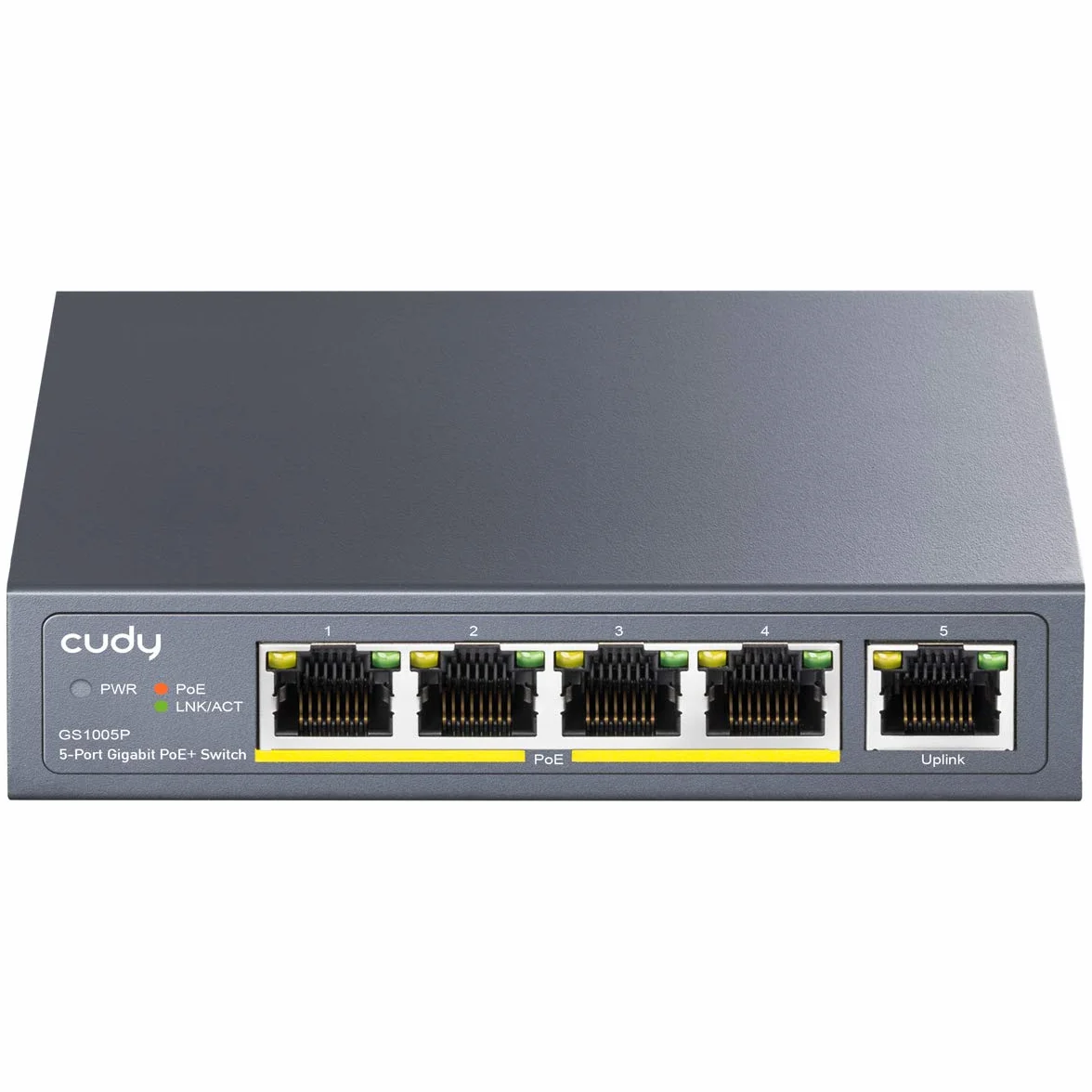 Cudy GS1005P - Conmutador Ethernet Gigabit (5 Puertos PoE+ 60 W, 4 Puertos 10/100/1000 Mbps, PoE+, Switch Unmanaged, Sin alimentación Adicional, 802.3af/at