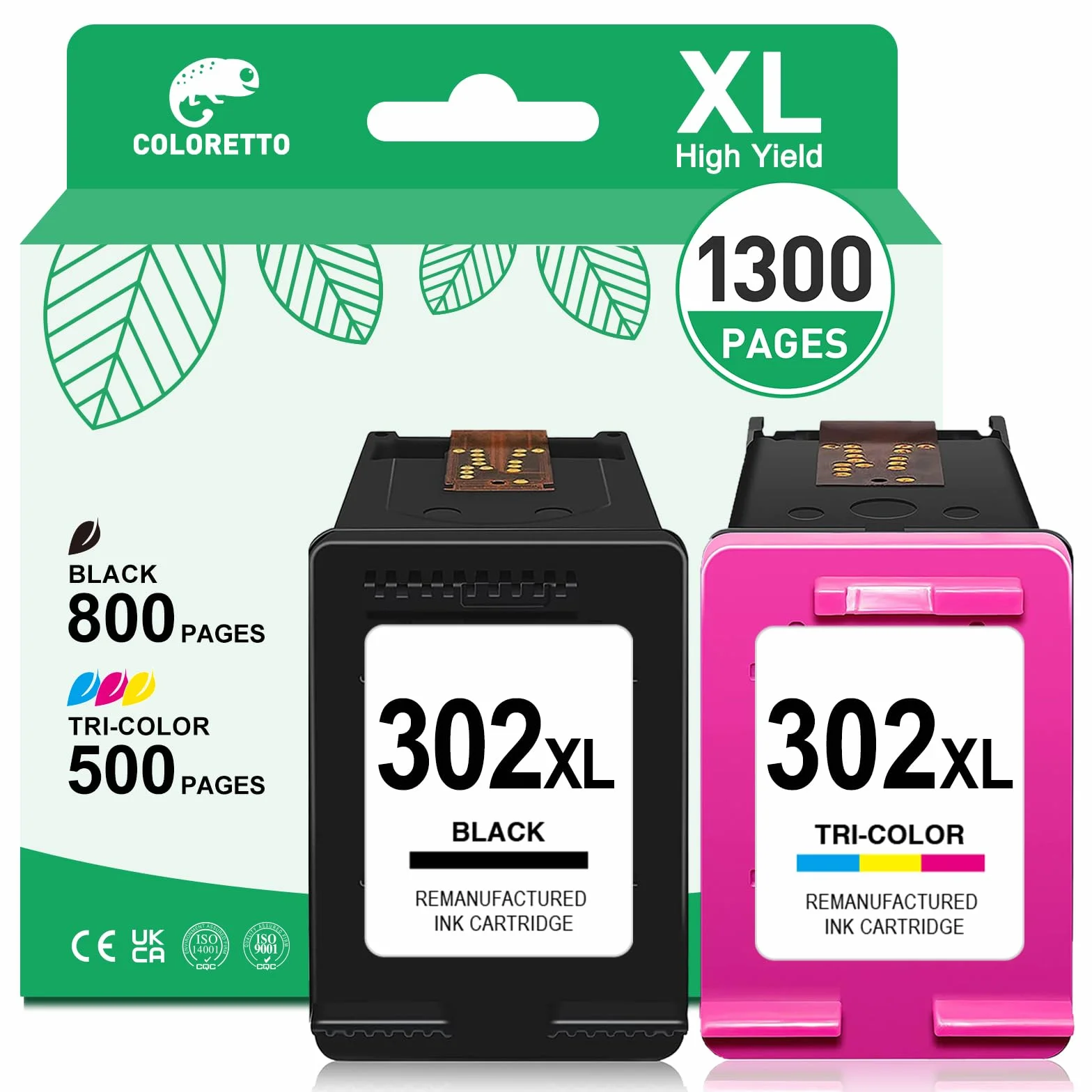 COLORETTO 302XL Cartucho de Tinta para HP 302 XL Negro y Color para Deskjet 3639 3630 3633 3634 3636 1110 2130 OfficeJet 3830 3831 3833 3834 4650 4656 Envy 4520 4522 4523 4524 4527 Remanufacturado