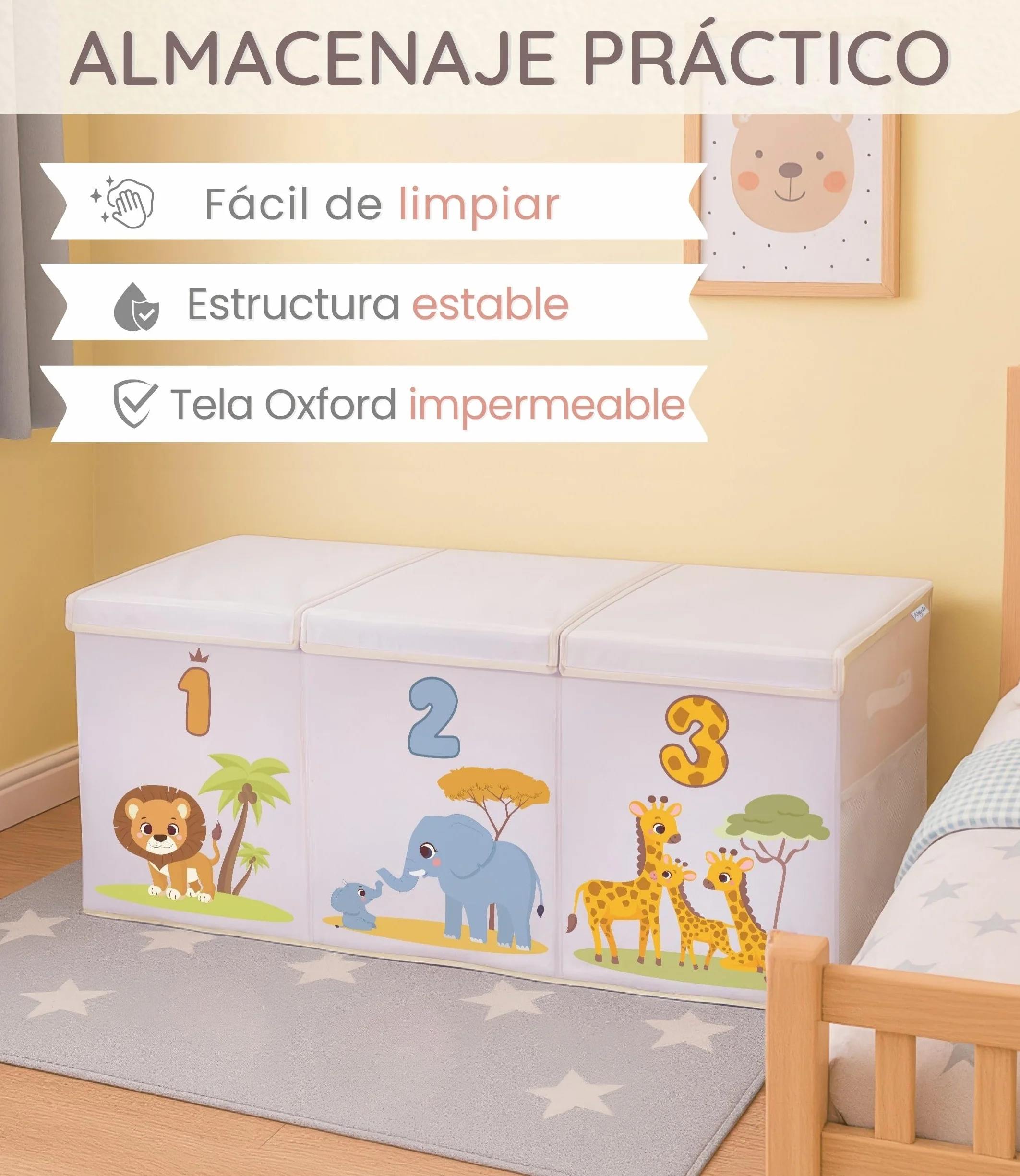Baúl Juguetes Infantil Grande XL - Cesta Almacenaje Plegable Tela Oxford - Juguetero Organizador con Tapa