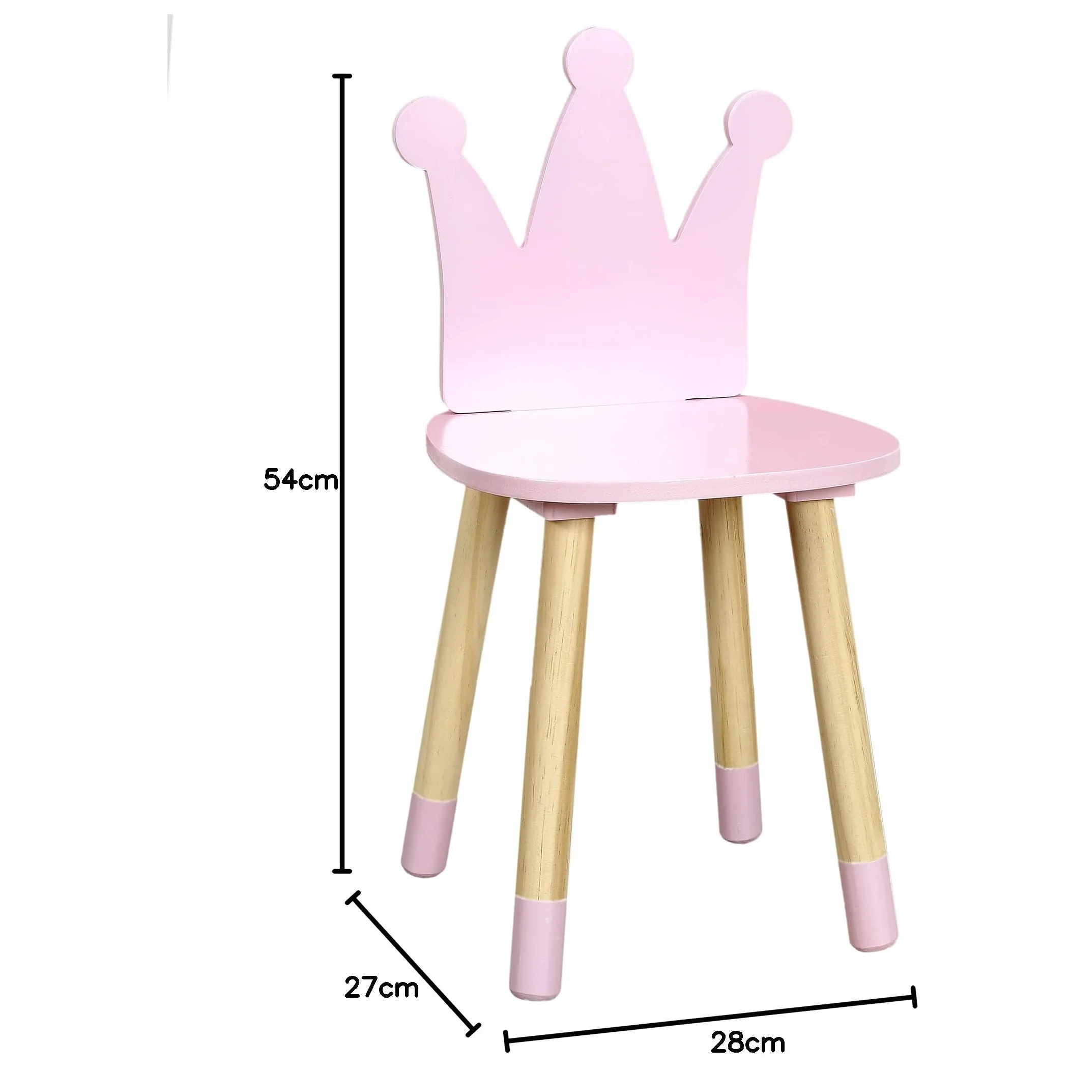 Silla Corona Rosa para Niños, Madera Natural, 54x28x27 cm, Rosa