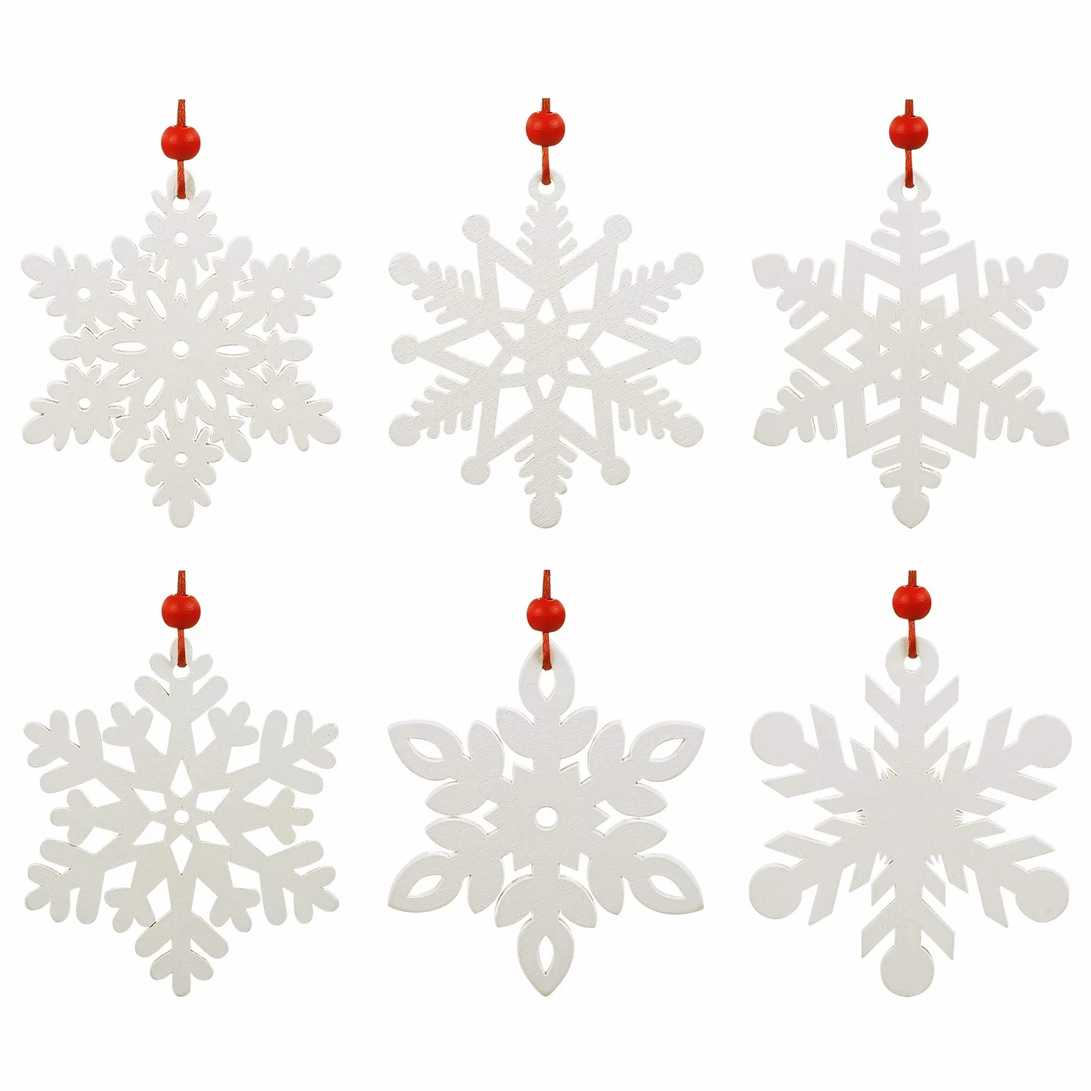 LEMESO 24 Piezas Pack de Copo de Nieve de Madera Colgantes Blanco para Navidad Árbol de Navidad Decoración
