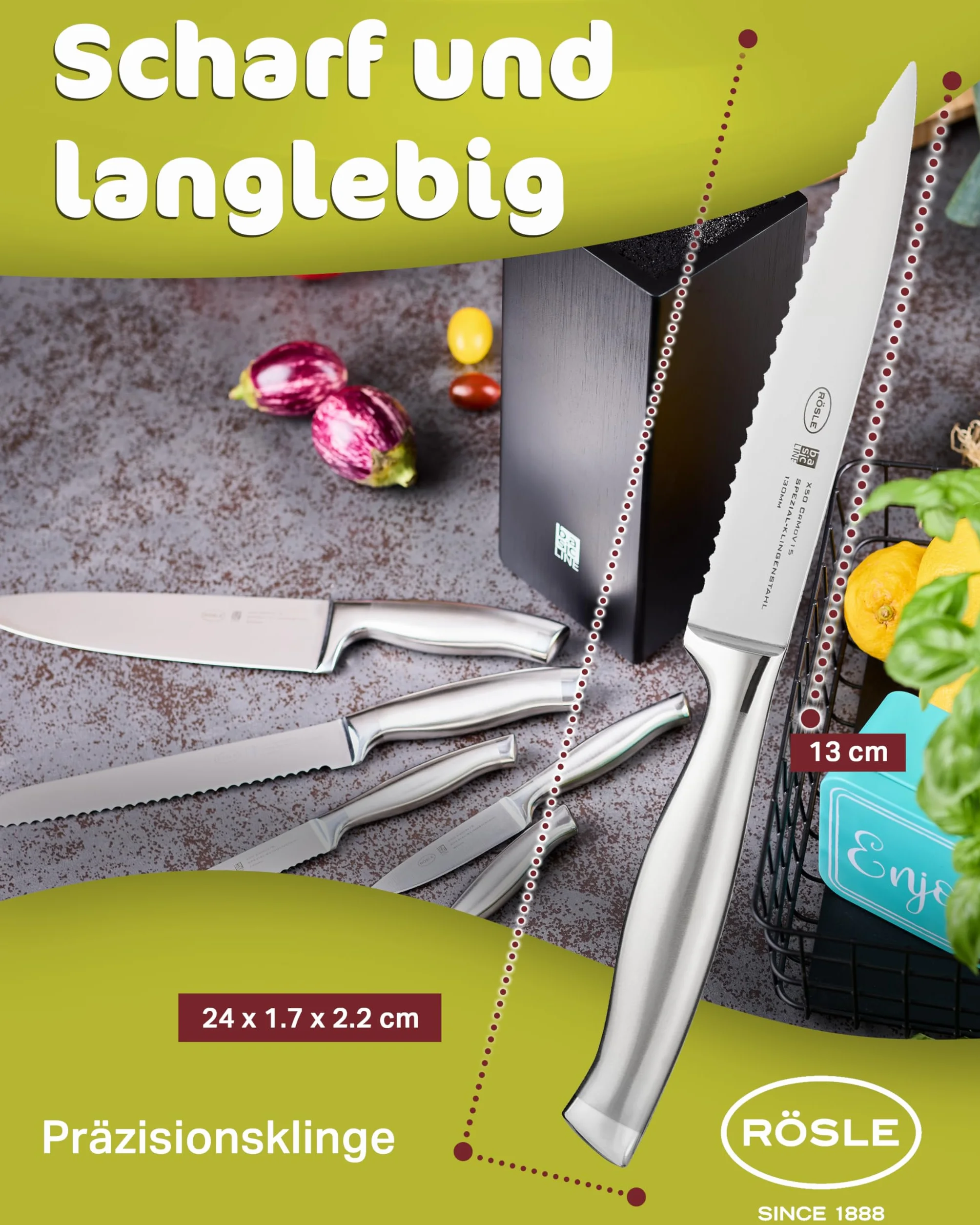 RÖSLE Basic Line Cuchillo Universal Filo Dentado, Acero Inoxidable 18/10, Mango Ergonómico