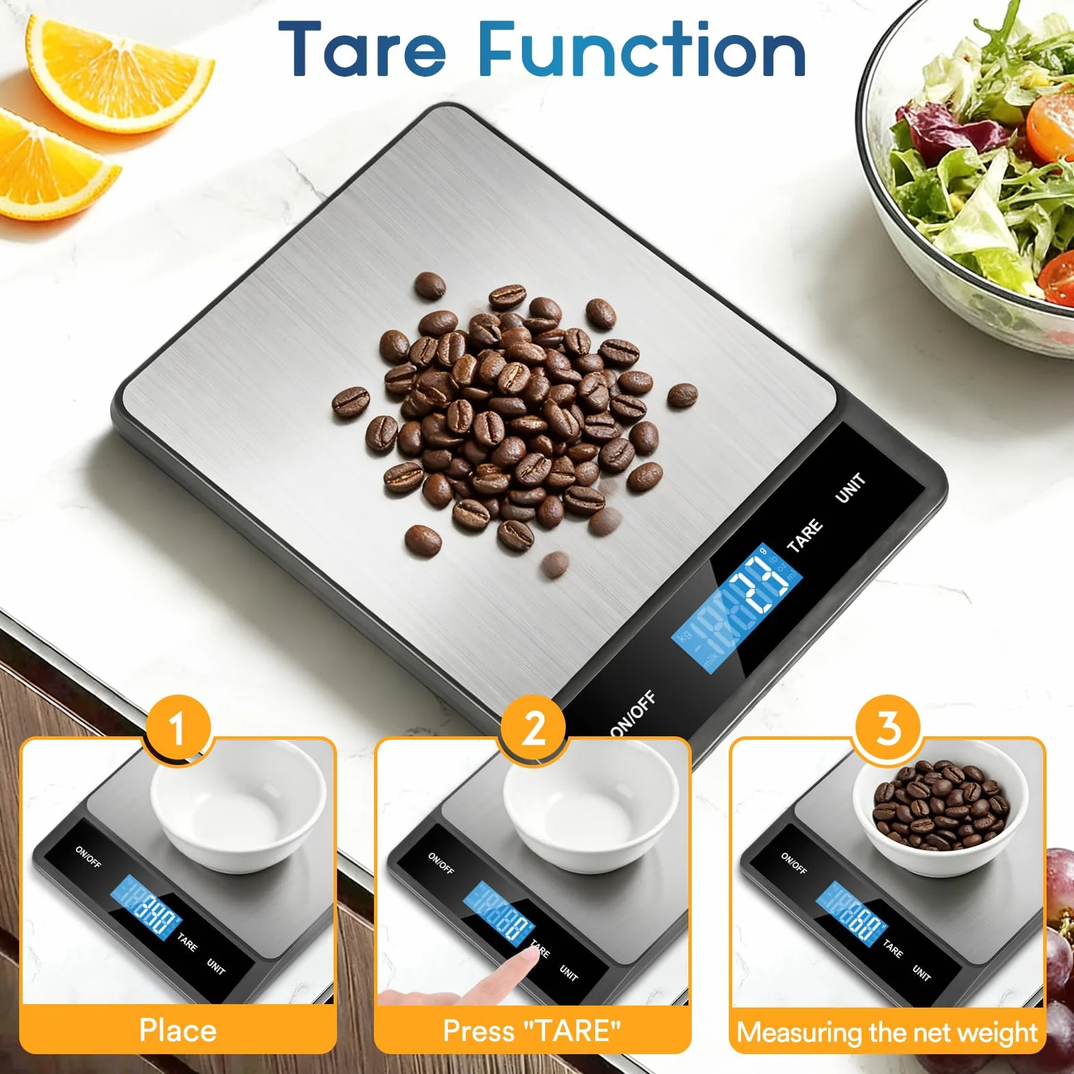 Zivacate Báscula Cocina Digital 5kg/11 lb Precisión 1 g/0,05 oz Acero Inoxidable con Función de Tara
