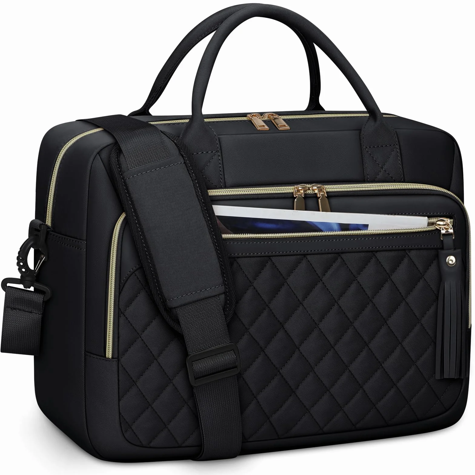 RAINSMORE Maletin Portatil Impermeable Bolso Portatil Mujer 17,3 Pulgadas Portadocumentos Mujer Grande Bolso Ordenador Portatil para Trabajo Oficina Universidad Negro