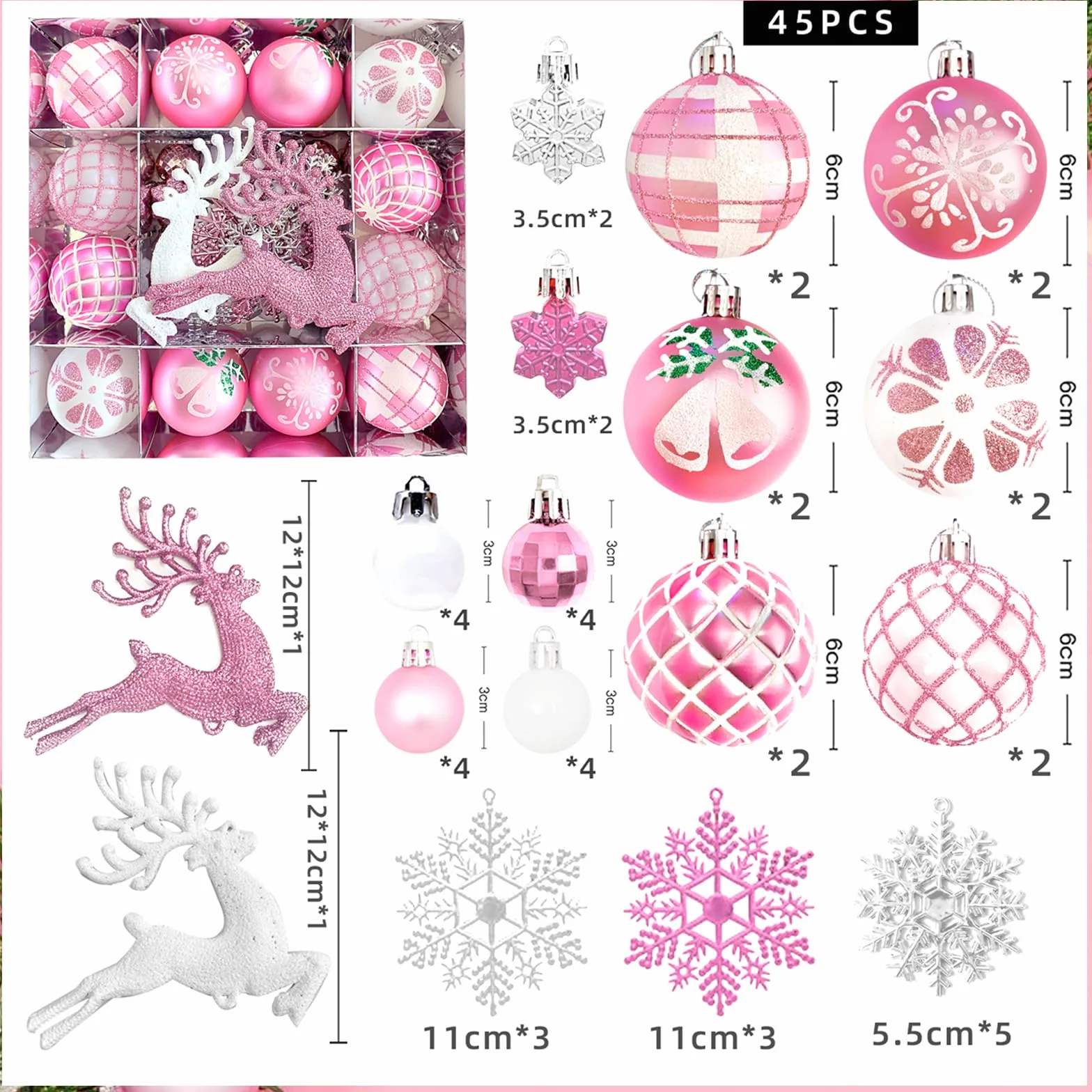 Juego de bolas de Navidad para decoración navideña, adornos para árbol con estrellas, alces, copos de nieve