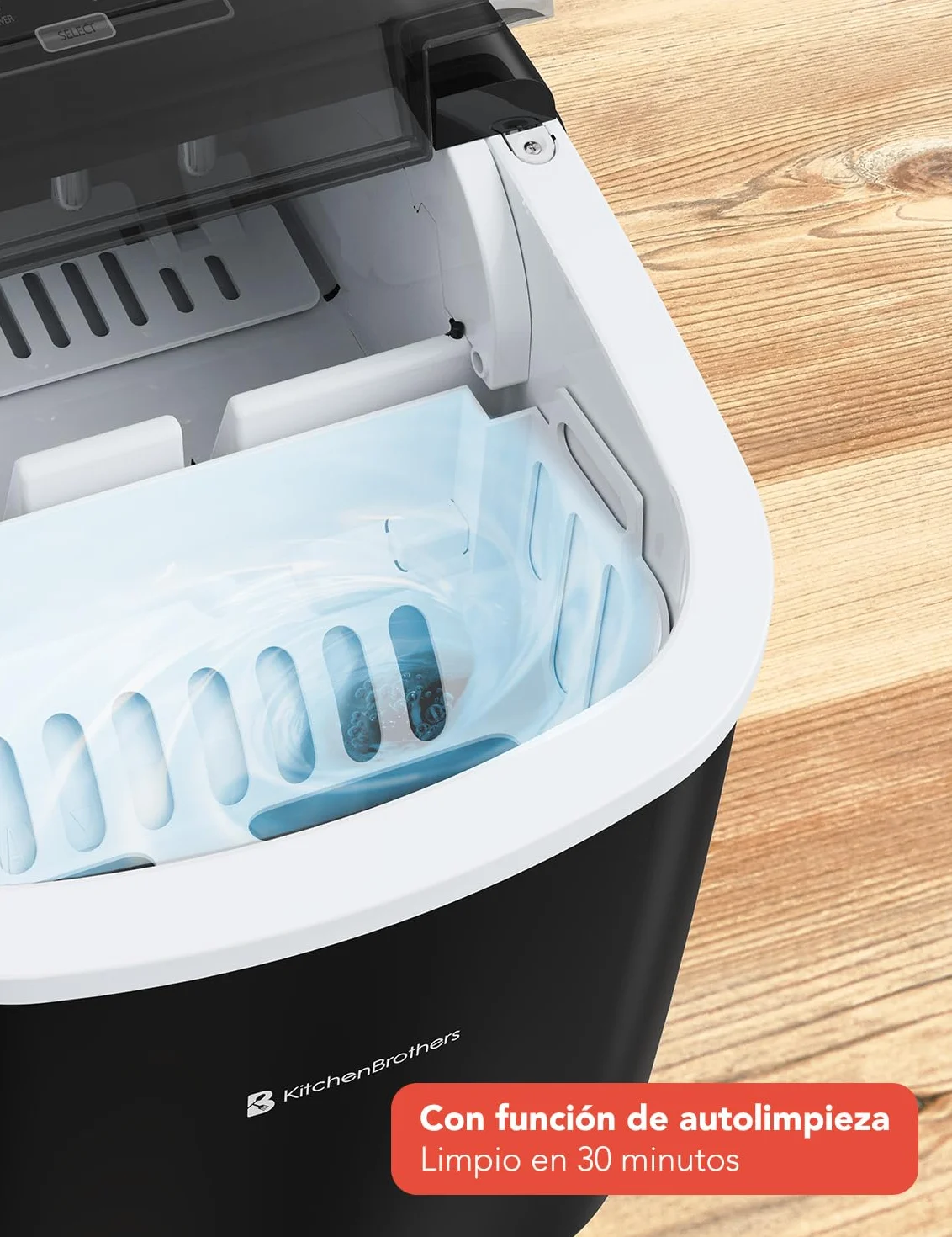 KitchenBrothers Ice Maker Portátil 1,2L - Máquina de Hielo 9 Cubitos en 8 Min con Pala