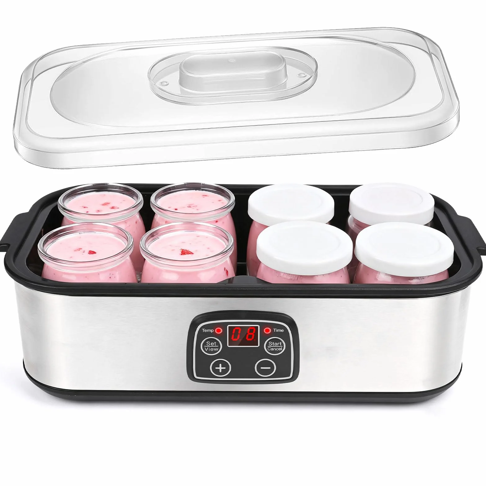 Dreamhigh Yogurtera Eléctrica 1.4L 8 Tarros de Cristal 180ml Temporizador 1-48H Apagado Automático