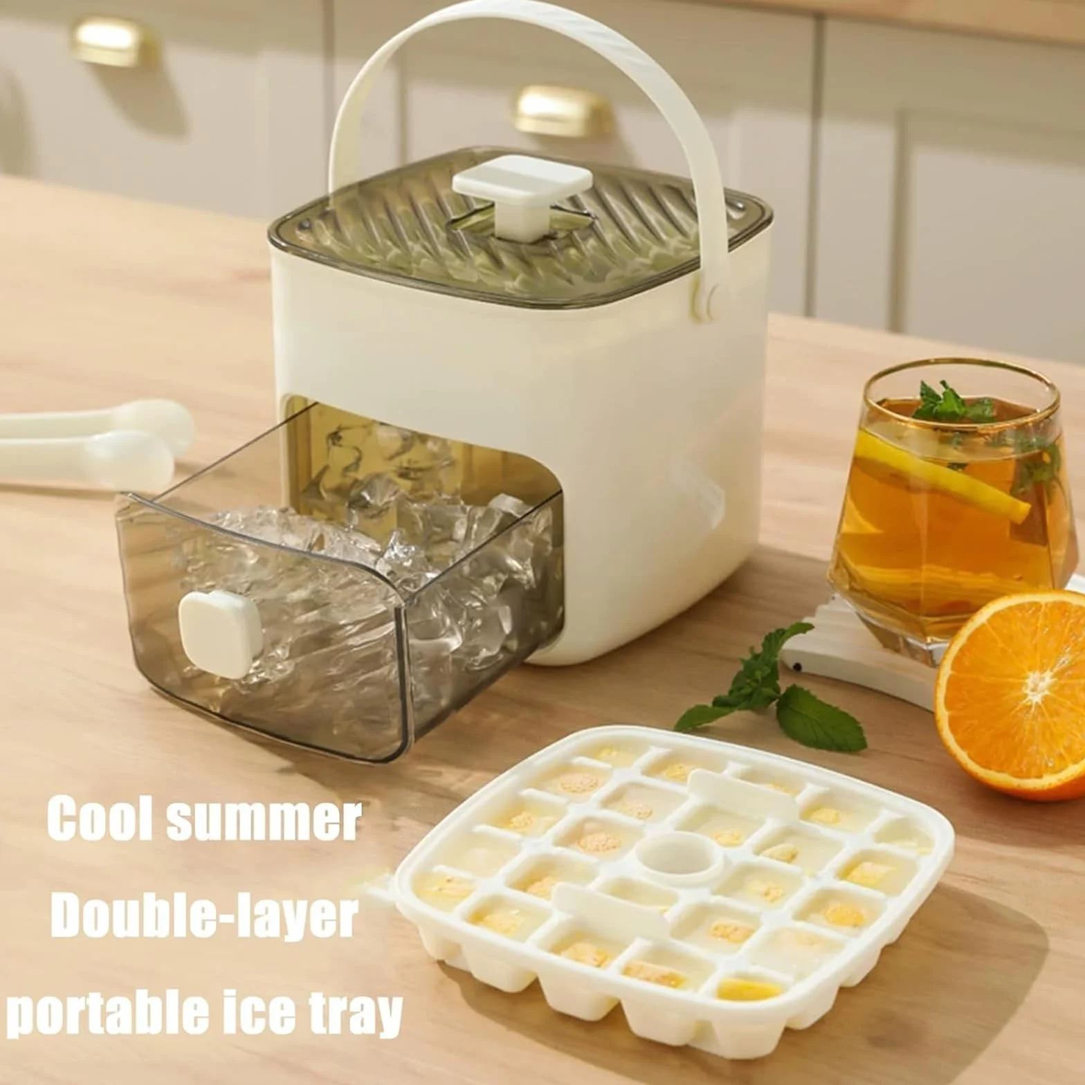 Máquina para Hacer Cubitos de Hielo Tipo Prensa, 48 Rejillas Reutilizables para Café, Cócteles y Jugos