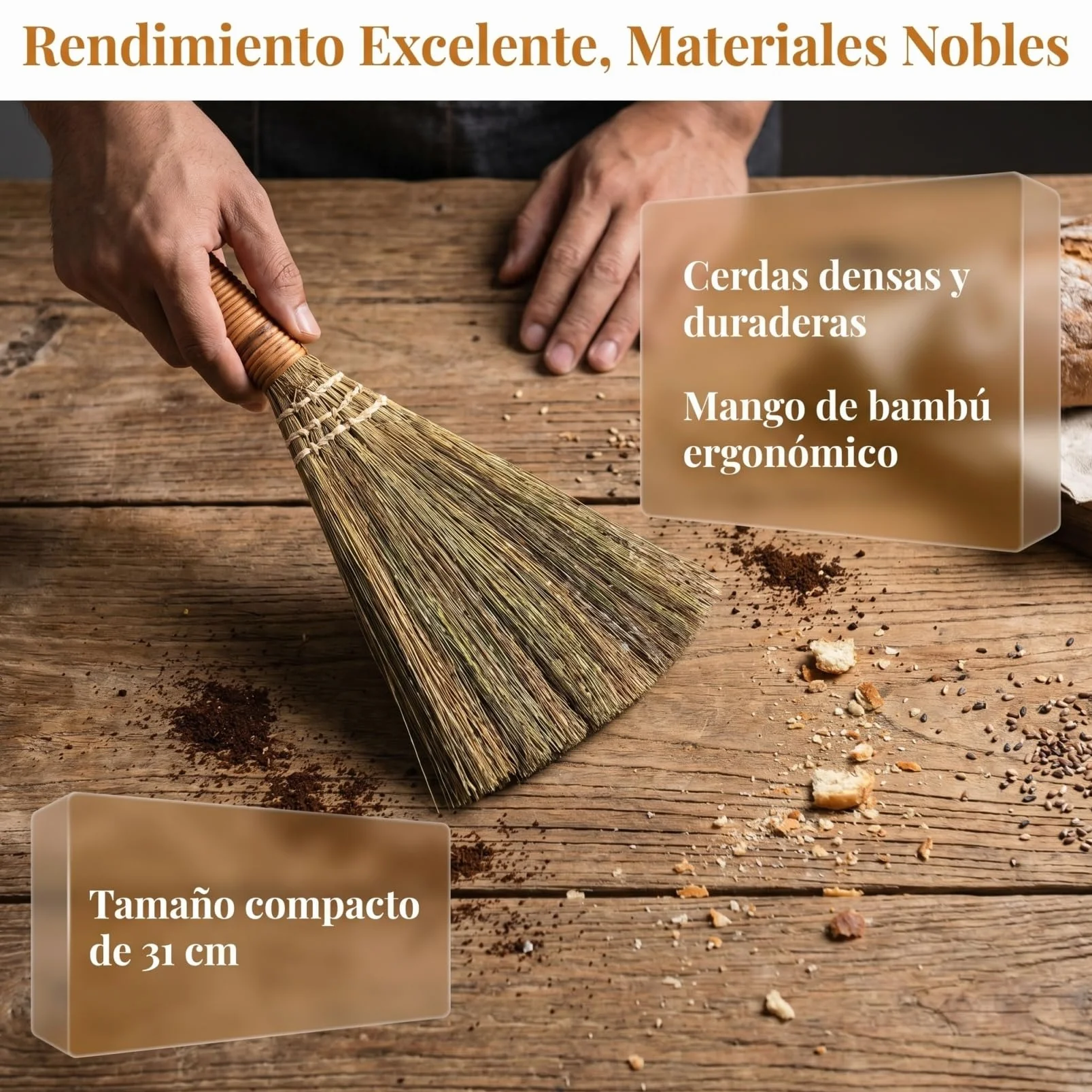 SHINEOFI Mini Escoba de Mano de Paja de 31cm para Limpieza de Escritorio 2pcs Cerdas Duraderas para Eliminar Polvo en Habitaciones y Escritorios