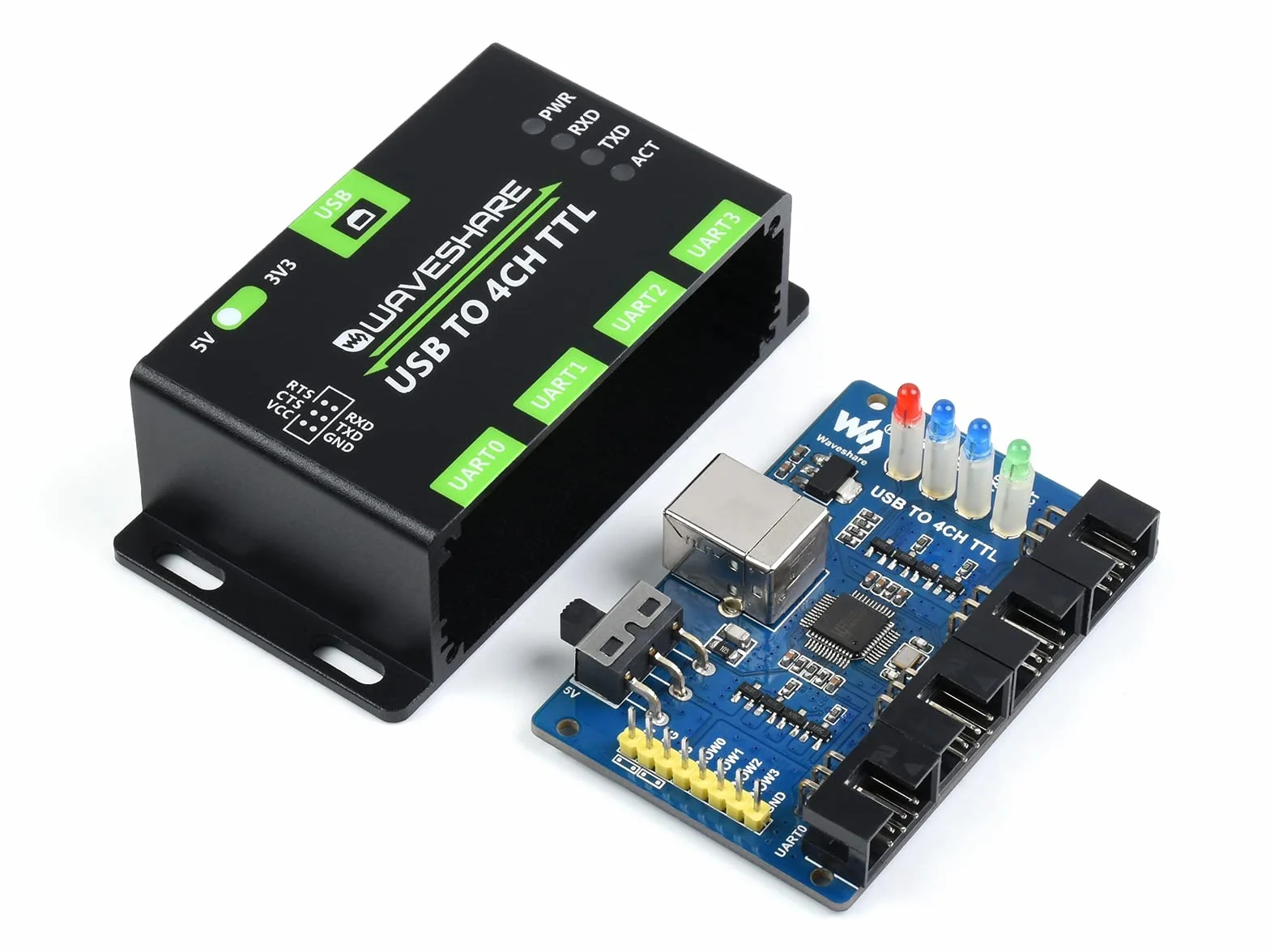 Waveshare Industrial USB to 4CH TTL Converter USB to UART with Multi Protection Circuits Multi Systems Support
