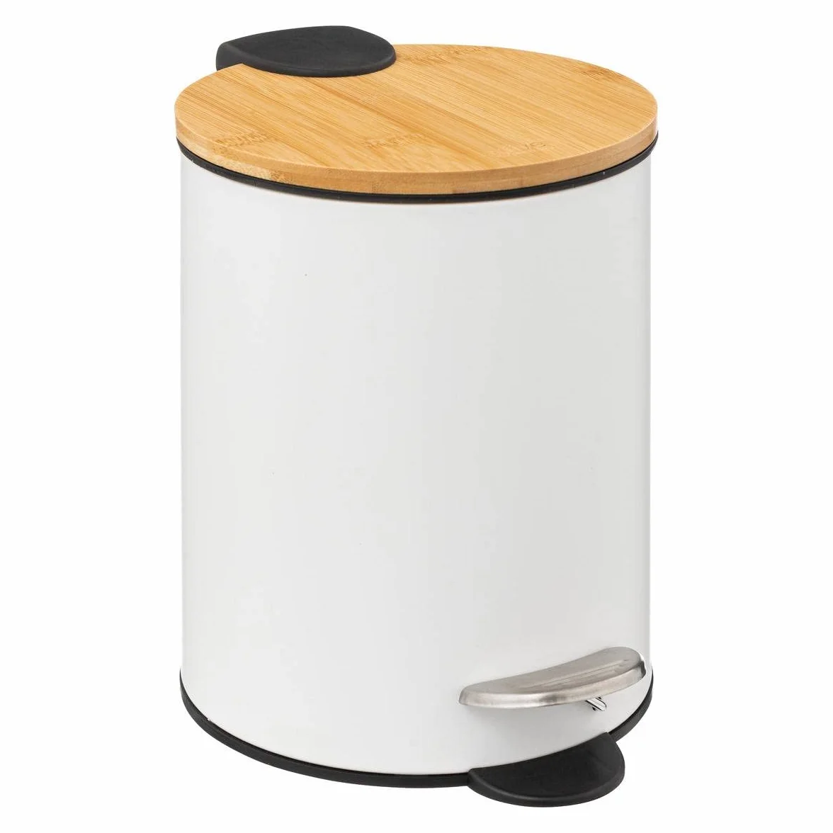 5Five - Papelera de baño - Blanco - Color Moderno - Tapa de bambú - Cubo extraíble y asa Trasera