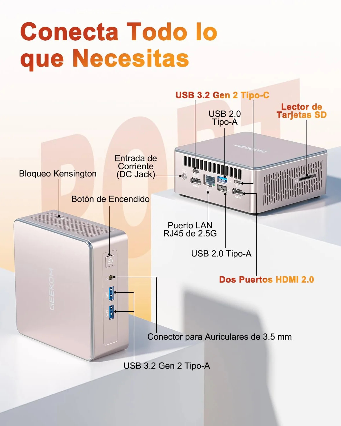 GEEKOM A5 Mini PC AMD Ryzen 5 7430U 16GB RAM 512GB SSD Windows 11 Pro 2×HDMI Lector SD
