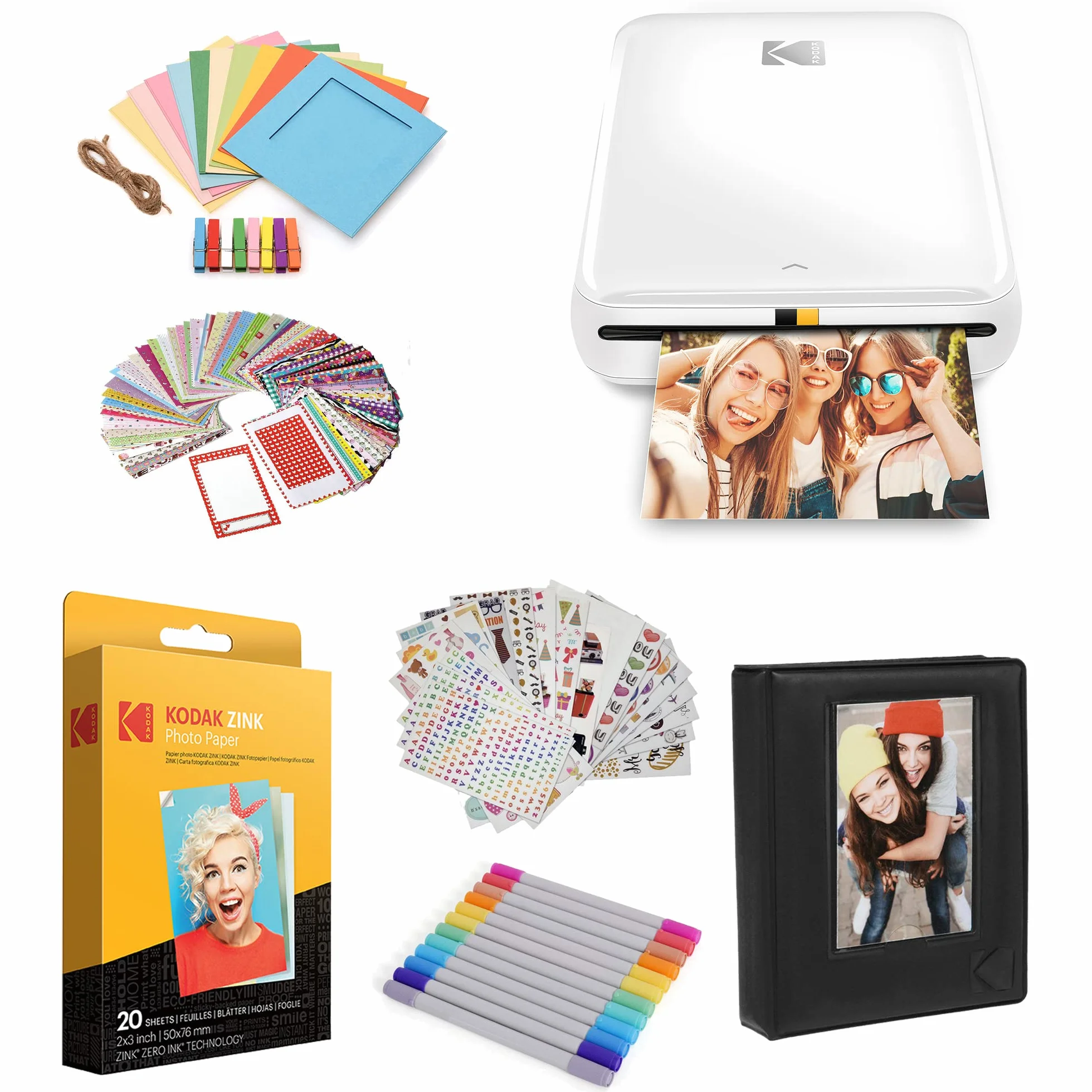 KODAK Impresora Step, impresora fotográfica móvil inalámbrica con tecnología ZINK y aplicación para iOS y Android (blanca), paquete de regalo