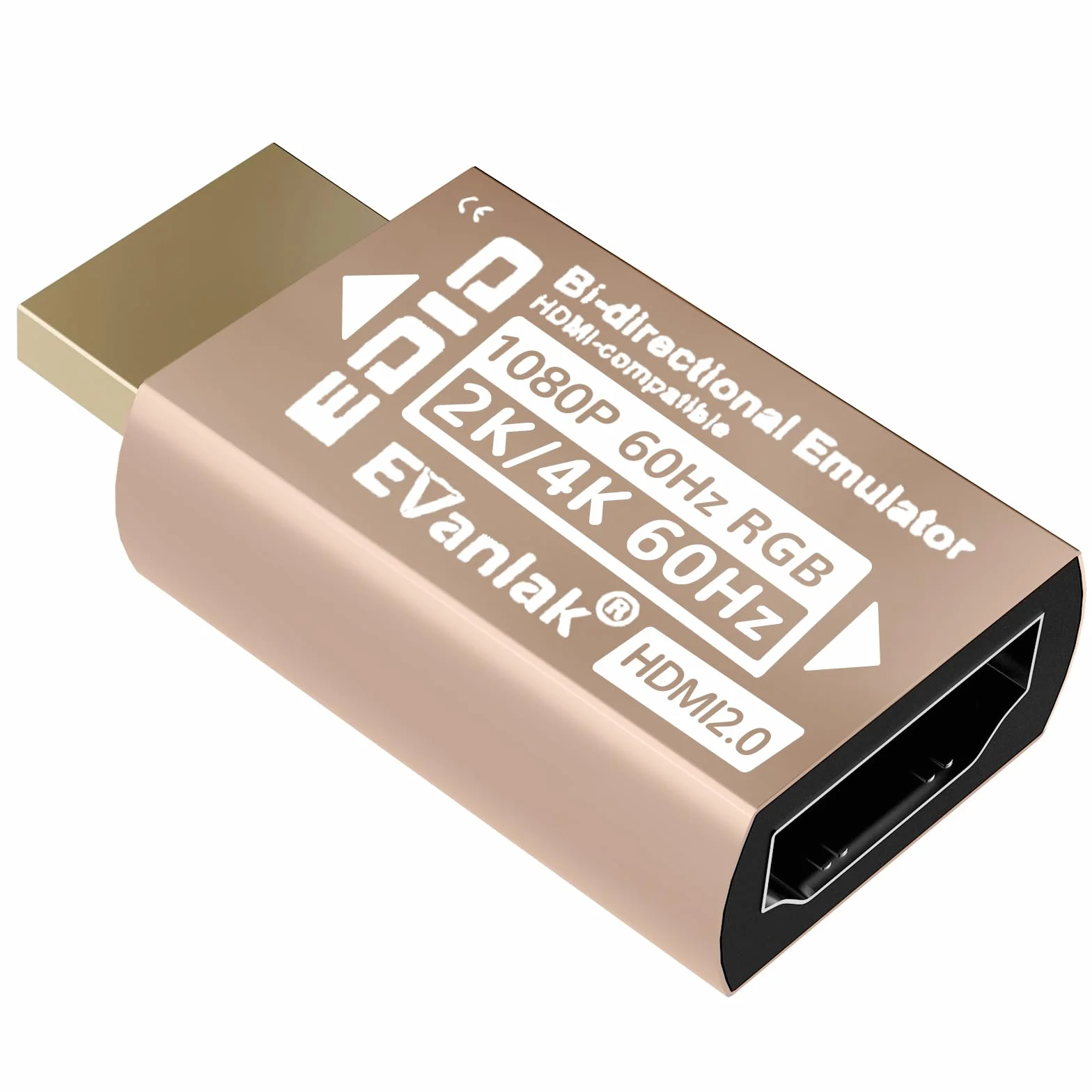 EVanlak Adaptador de emulador HDMI EDID, enchufe simulado, pantalla virtual sin cabeza, paso HDMI 1080P @60Hz a 4K @60Hz, bidireccional, dorado -1P