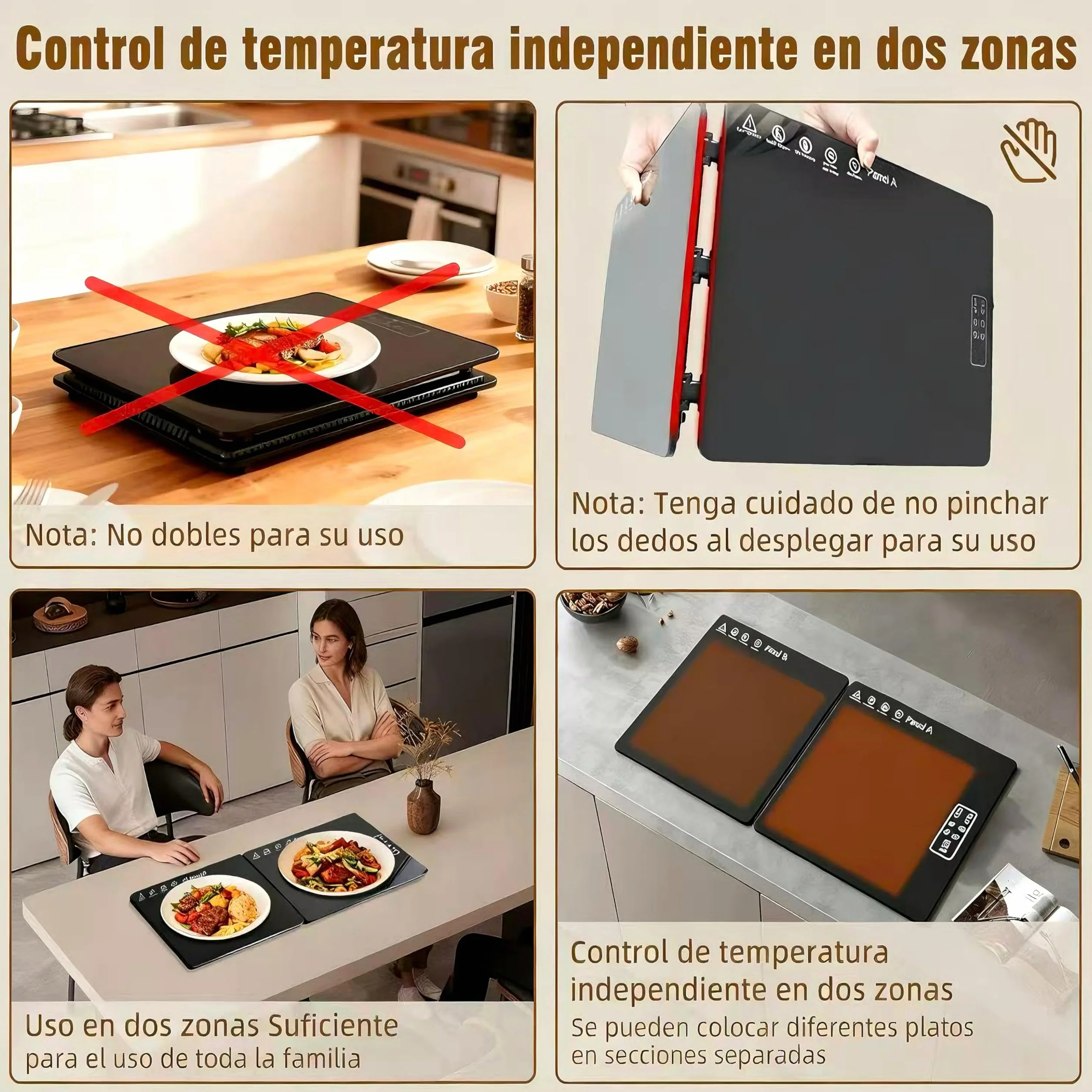 Bandeja Calefactora Eléctrica para Alimentos con Temperatura Ajustable, Plegable para Mantener Caliente o Descongelar