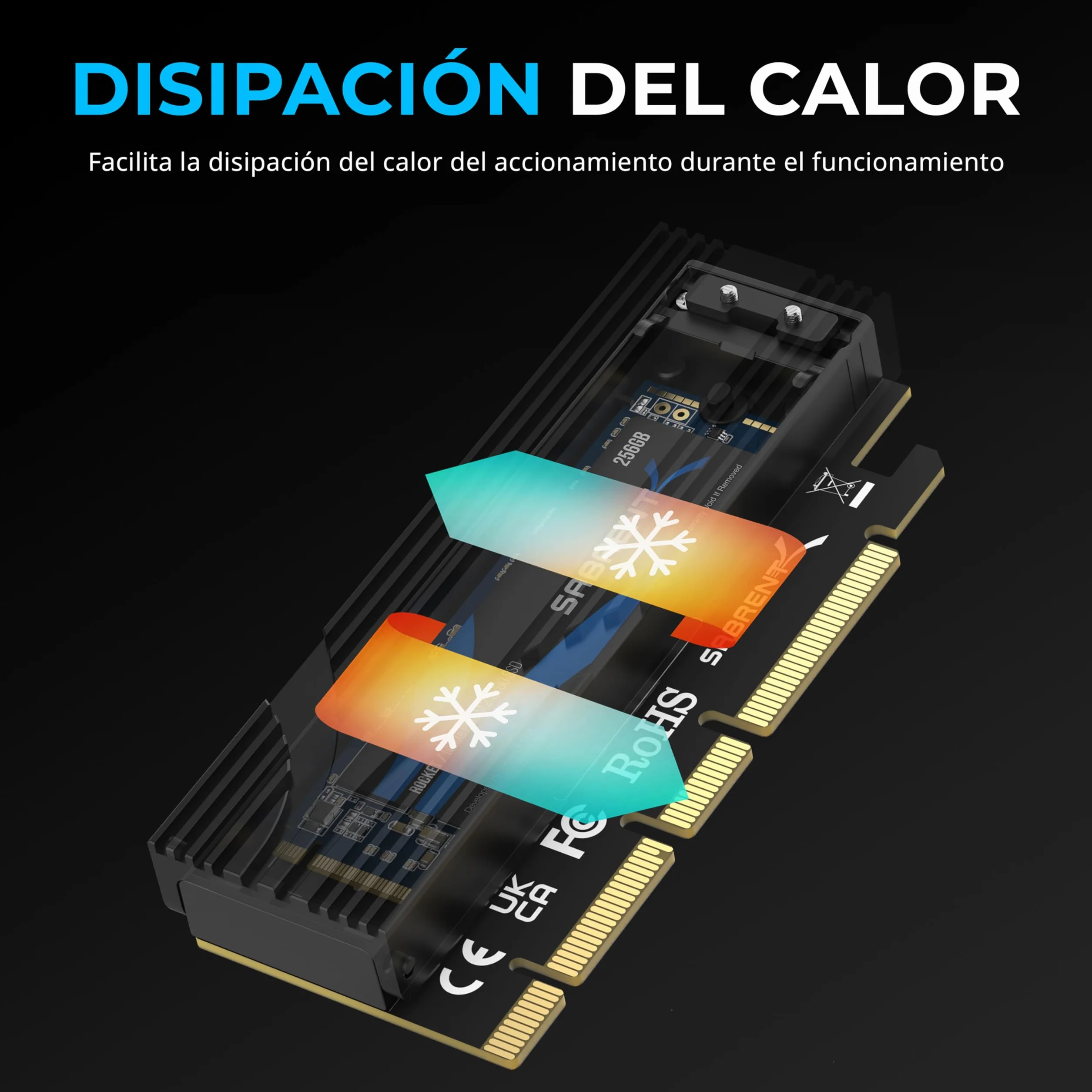 SABRENT Adaptador M.2 NVMe SSD a PCIe X16 Sin Herramientas | Con Disipador de Calor de Aluminio, Adaptador PCIe para SSD Gen5 PCIe 5.0, Compatible con Generaciones Anteriores (EC-TFPE)