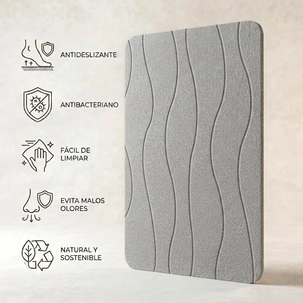Alfombra Diatomita Baño 40x60 cm Piedra Secado Rápido Antideslizante con Lija Antimoho Gris Claro