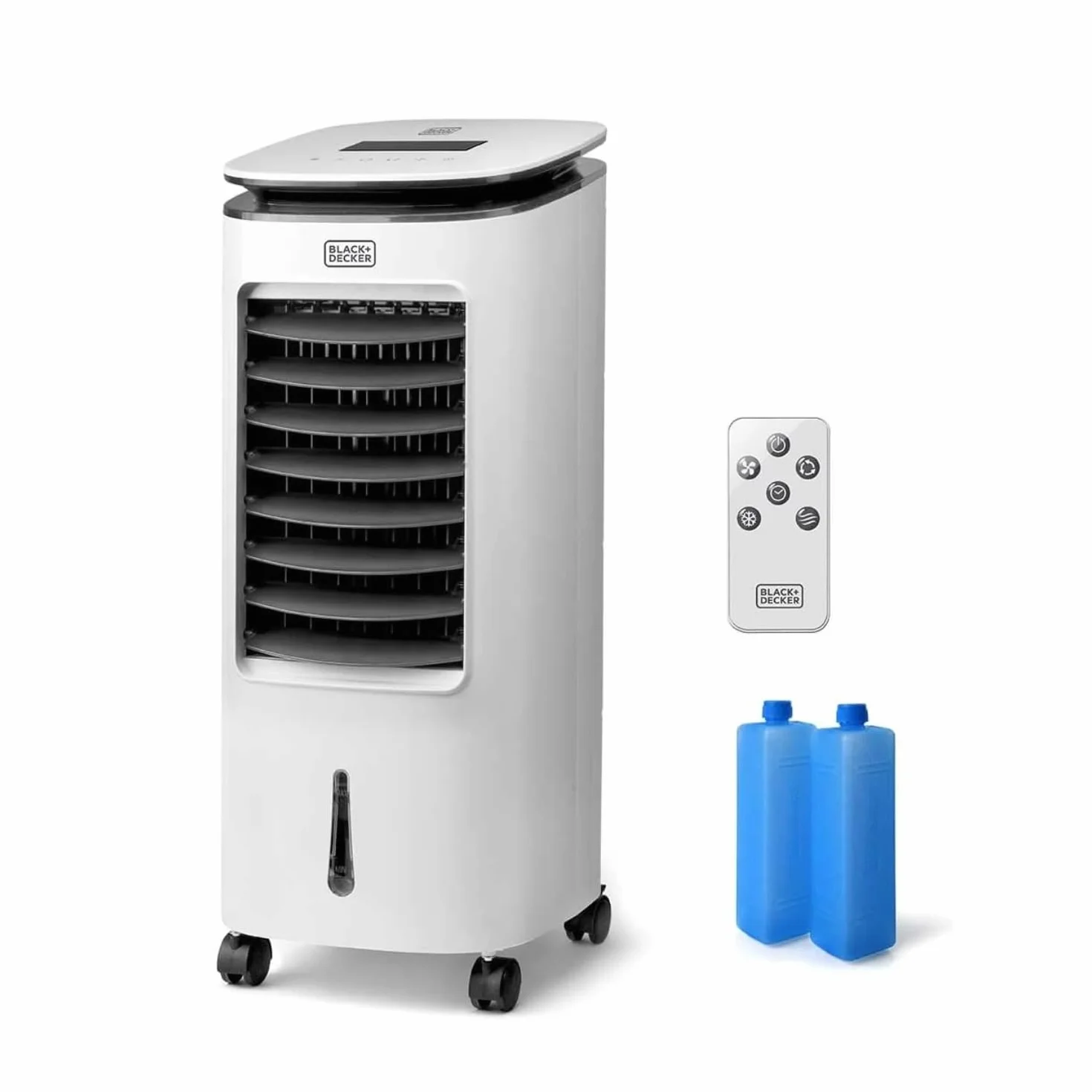 Black+Decker BXAC7E – Ventilador Humidificador Y Purificador | Climatizador | Control Remoto | Oscilación | 3 Velocidades Y Modos | Depósito 7L | 2 Contenedores De Hielo | Caudal 234 m³/h | Blanco