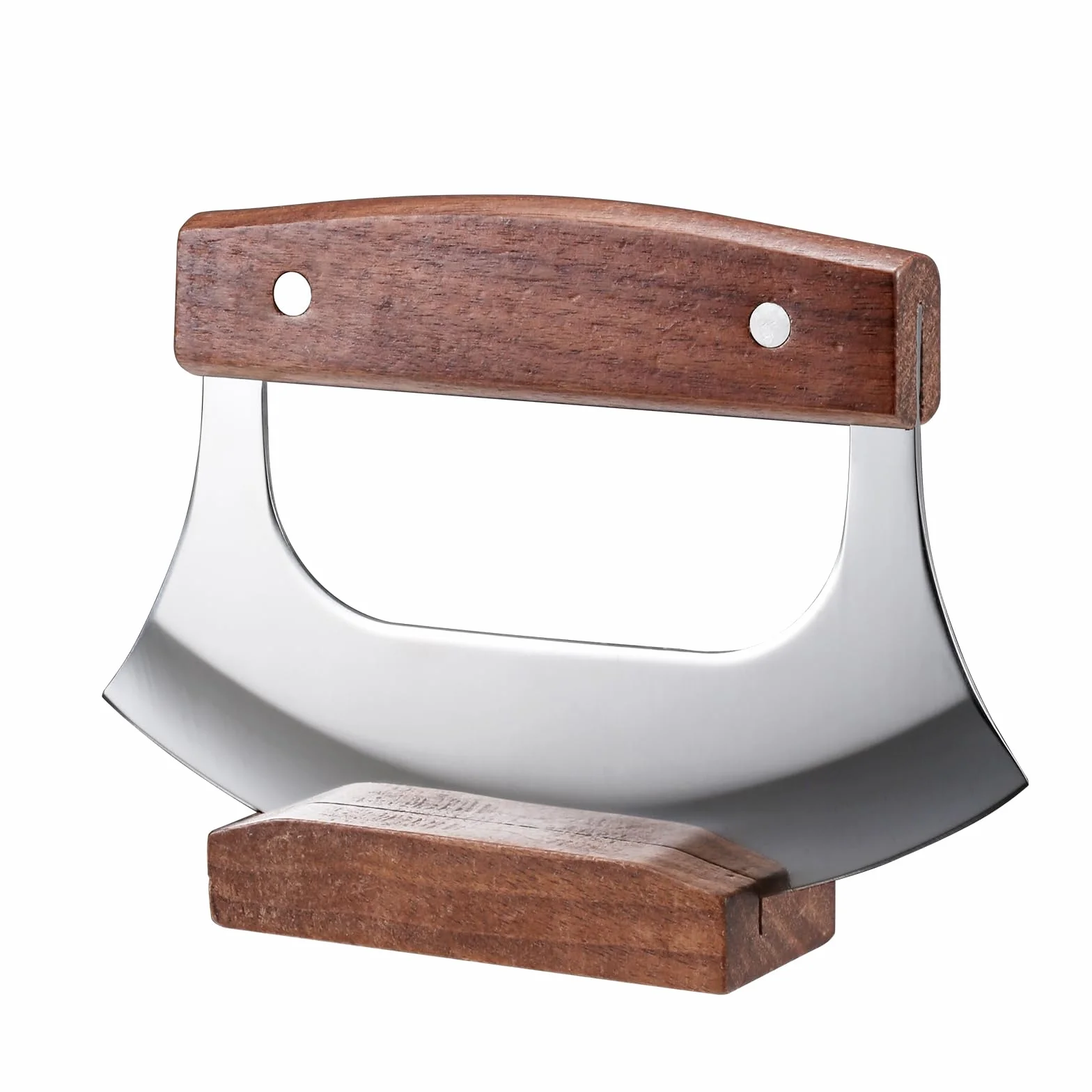 WEERSHUNCoowolf Ulu Knife Pizza Cutter Rocker Mezzaluna with Base Walnutwood Stainless Steel Blades for Chopping Herbs Salads