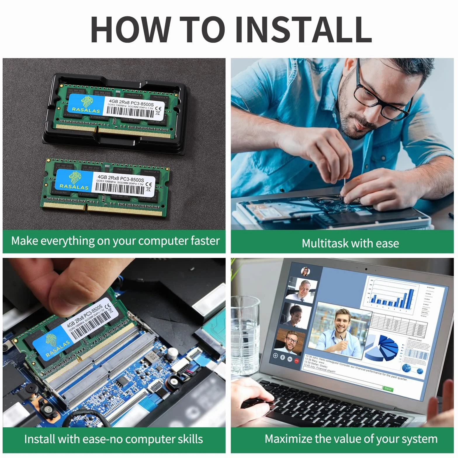 Rasalas 8GB Kit (2 x 4GB) PC3-8500S 1067MHz 1066MHz DDR3 8500 PC3-8500 SODIMM RAM Upgrade for Late 2008, Early/Mid/Late 2009, Mid 2010