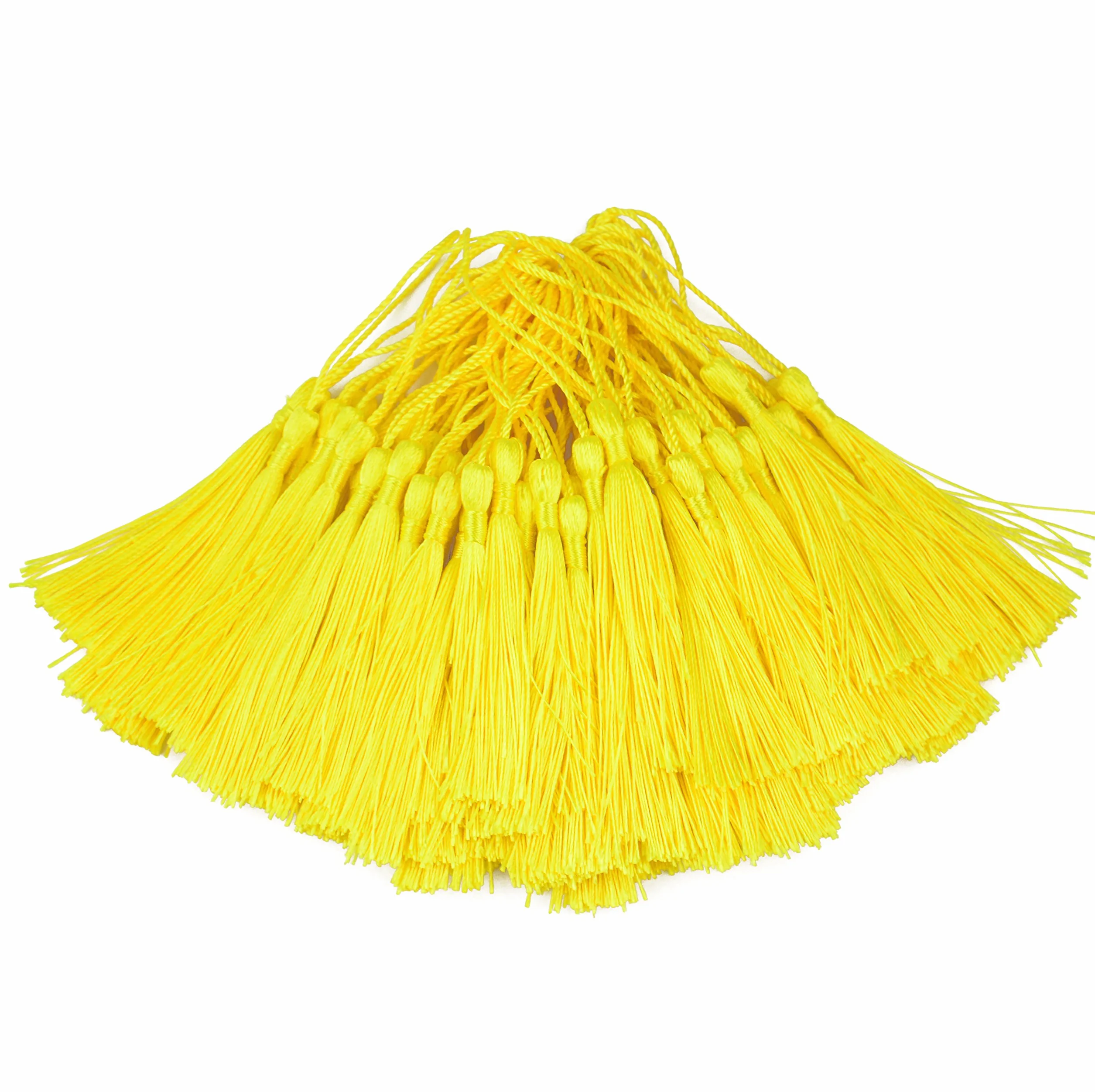 Makhry 100pcs 13cm / 5 Pulgadas Seda Sedosa Marcado Marcador Borlas con 2-Pulgadas Cord Loop y Pequeño Nudo Chino para la Fabricación de Joyas, Recuerdo, Marcadores, Accesorio del Arte DIY (Amarillo)