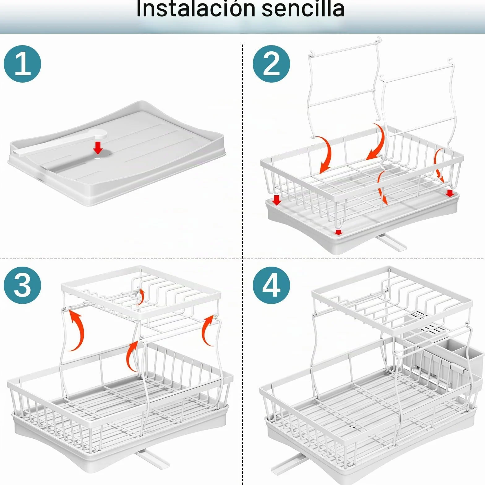 Escurreplatos 2 Niveles Cocina con Bandeja Goteo Soportes Tabla Cortar Encimera