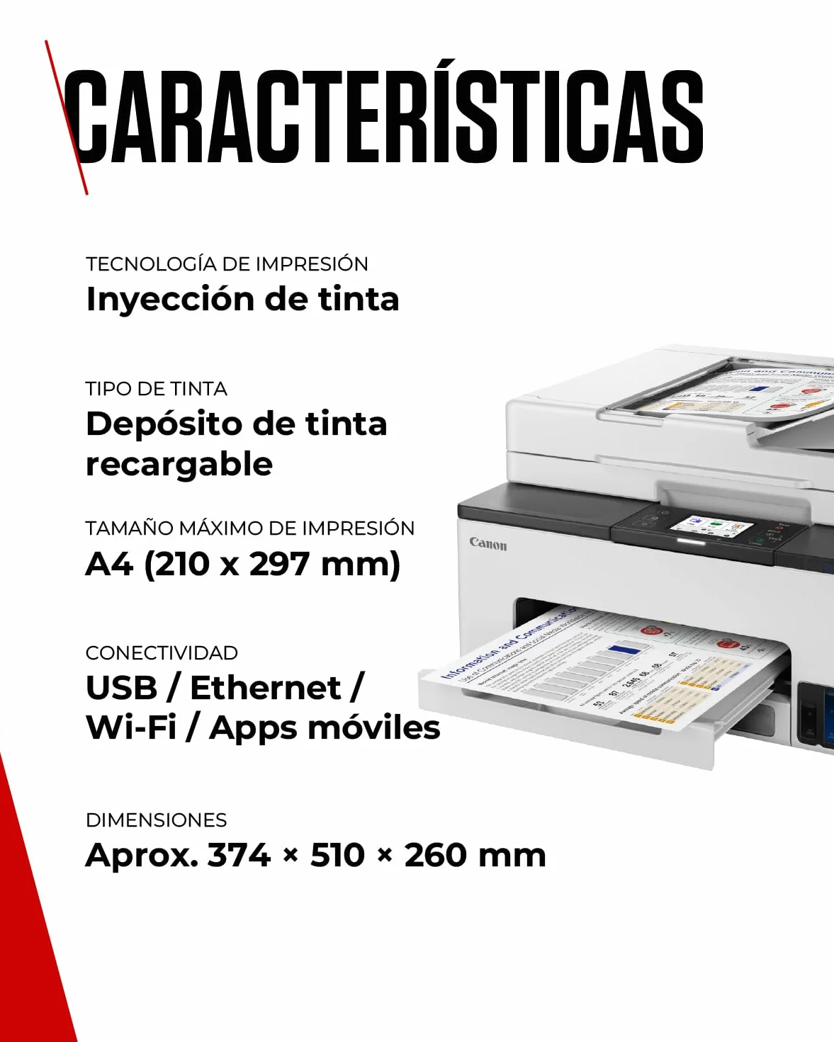 Canon MAXIFY GX2050 – Impresora MegaTank a Color, Copiadora, Escáner y Fax A4 | Hogar y Oficina | Conexión Wi-Fi, Ethernet y USB | Inyección de Tinta | Incluye 6 Botellas de Tinta