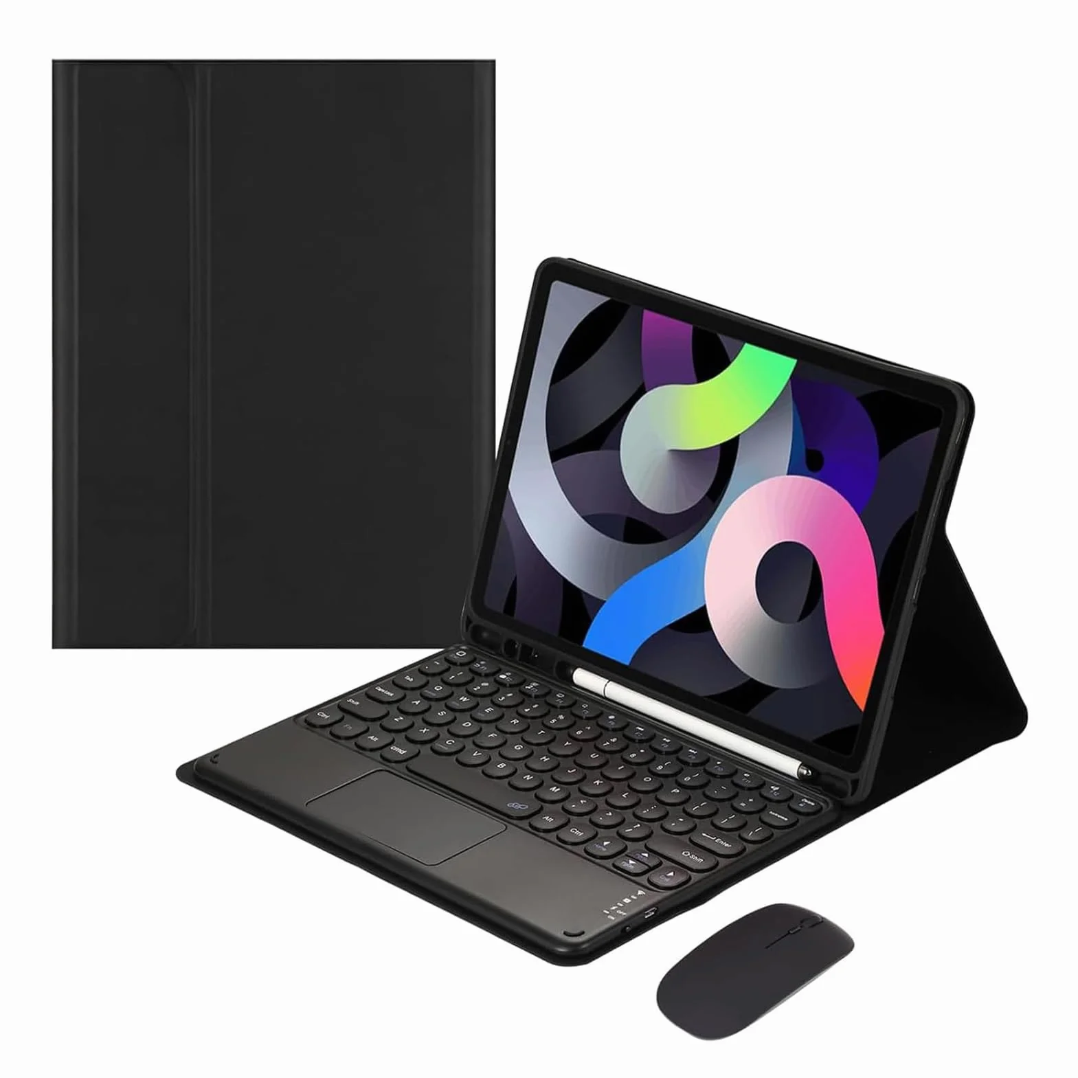 Funda con Teclado para iPad Mini 6.ª Generación 8,3 Pulgadas 2021, Teclas Redondas, QWERTY Español Ñ Teclado Inalámbrico Bluetooth Desmontable con Trackpad, Ratón y Ranura para Lápiz, Negro