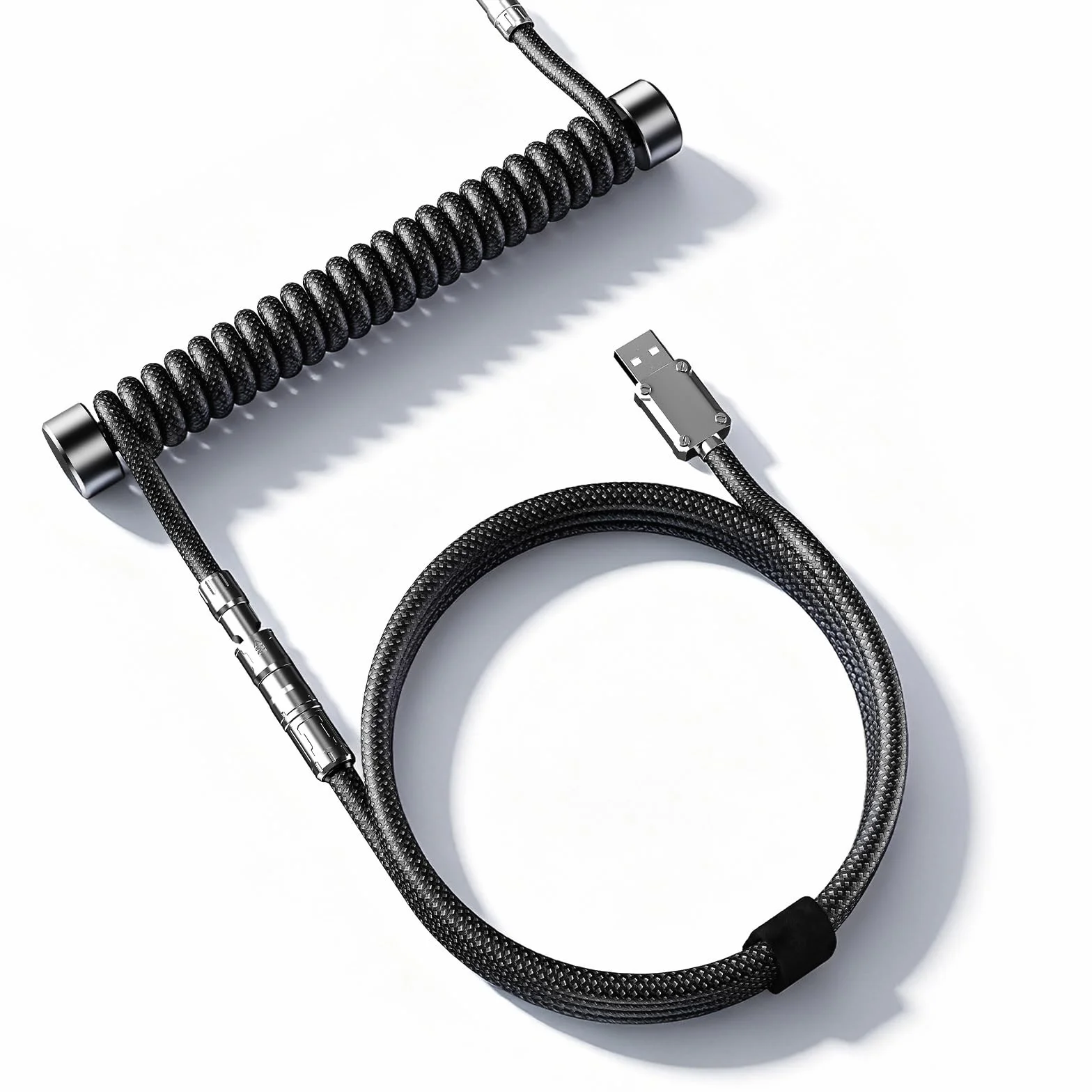Cable de teclado en espiral mixto, USB C a A, nailon trenzado para teclado mecánico de juegos con conector de aleación de zinc, bloqueo de un solo toque y barra pesada, soporta teclado