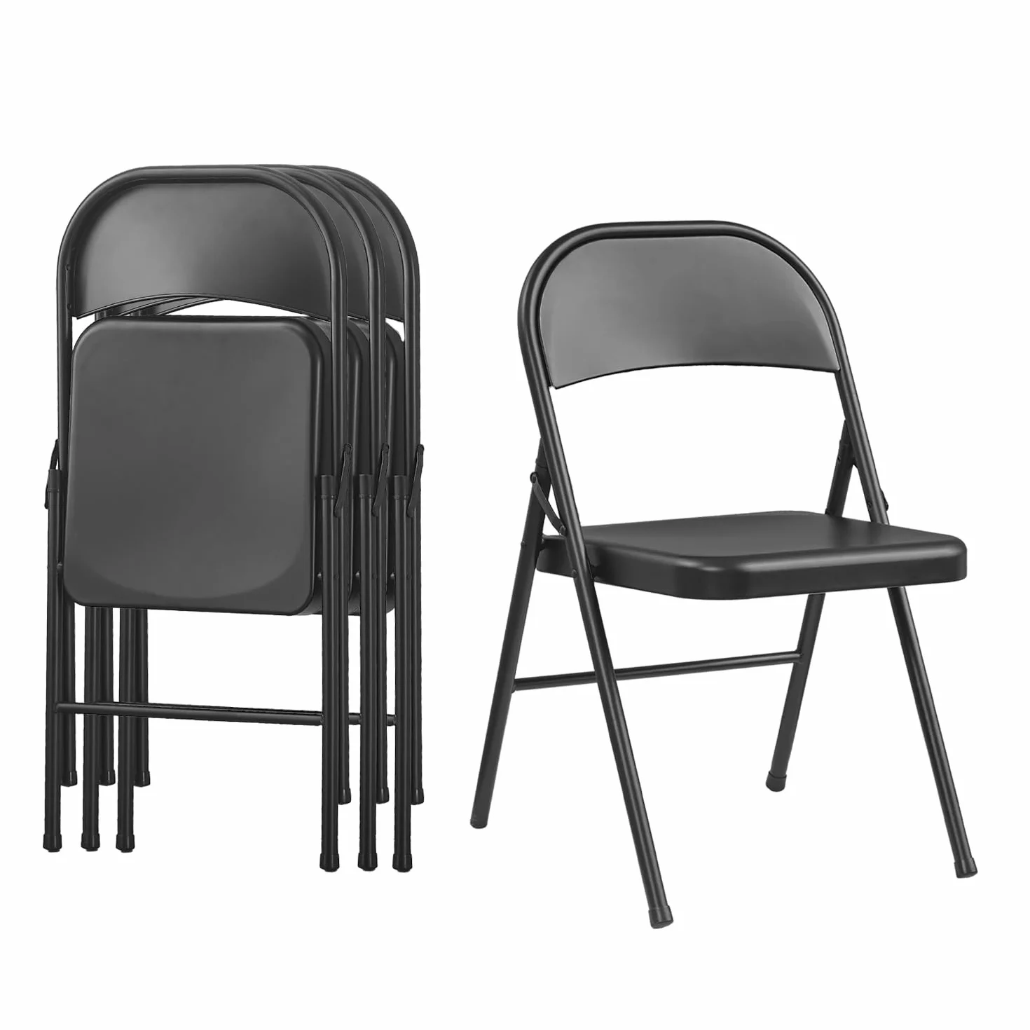 KAIHAOWIN Sillas plegables de acero marco metal doble bisagra, paquete de 4, negro