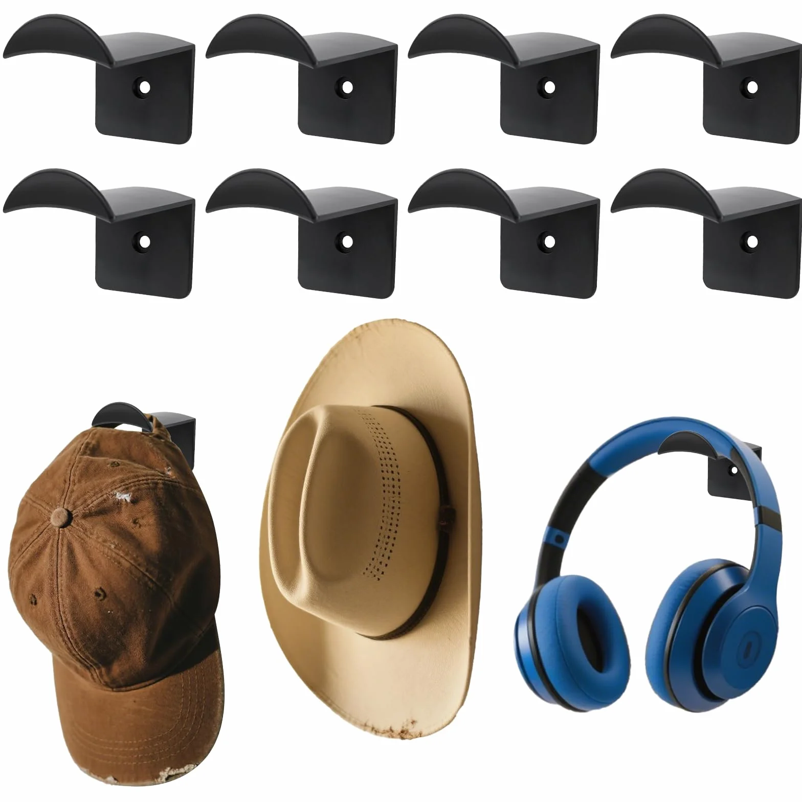 8 Piezas Colgador Gorras, Colgador Gorras Adhesivo, Organizador de Gorras Porta, Béisbol Sin Perforación,Montar en Pared para Presentación de Gorras de BéIsbol,pare Sombreros,Auriculares,Llaves(Negro)