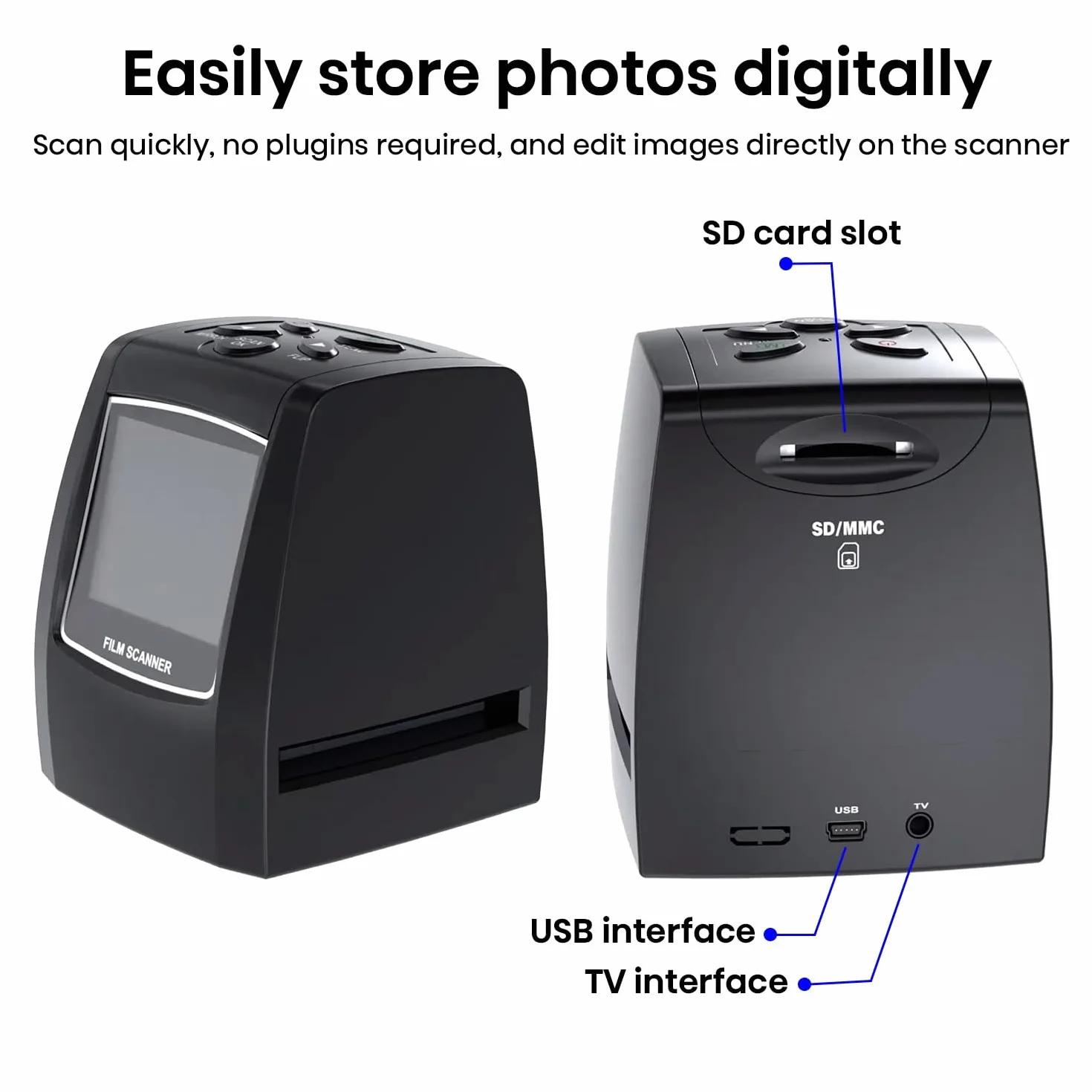 Escáner de película para 35mm Negativos y Diapositivas, Escáner de Alta resolución con 2,4" LCD, Convertidor No se Requiere PC y Software
