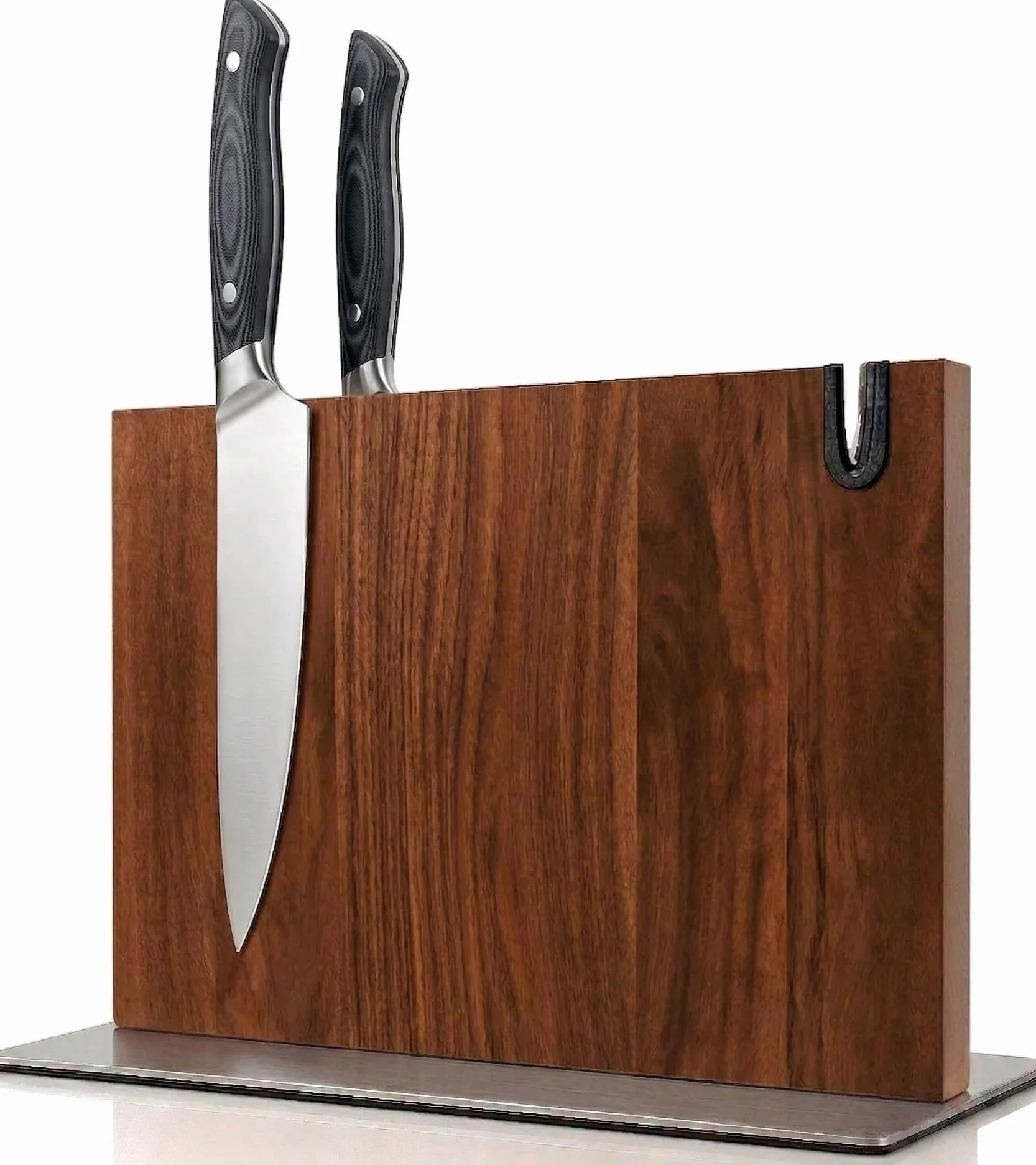 Soporte magnético cuchillos cocina XL con afilador integrado madera maciza Acacia