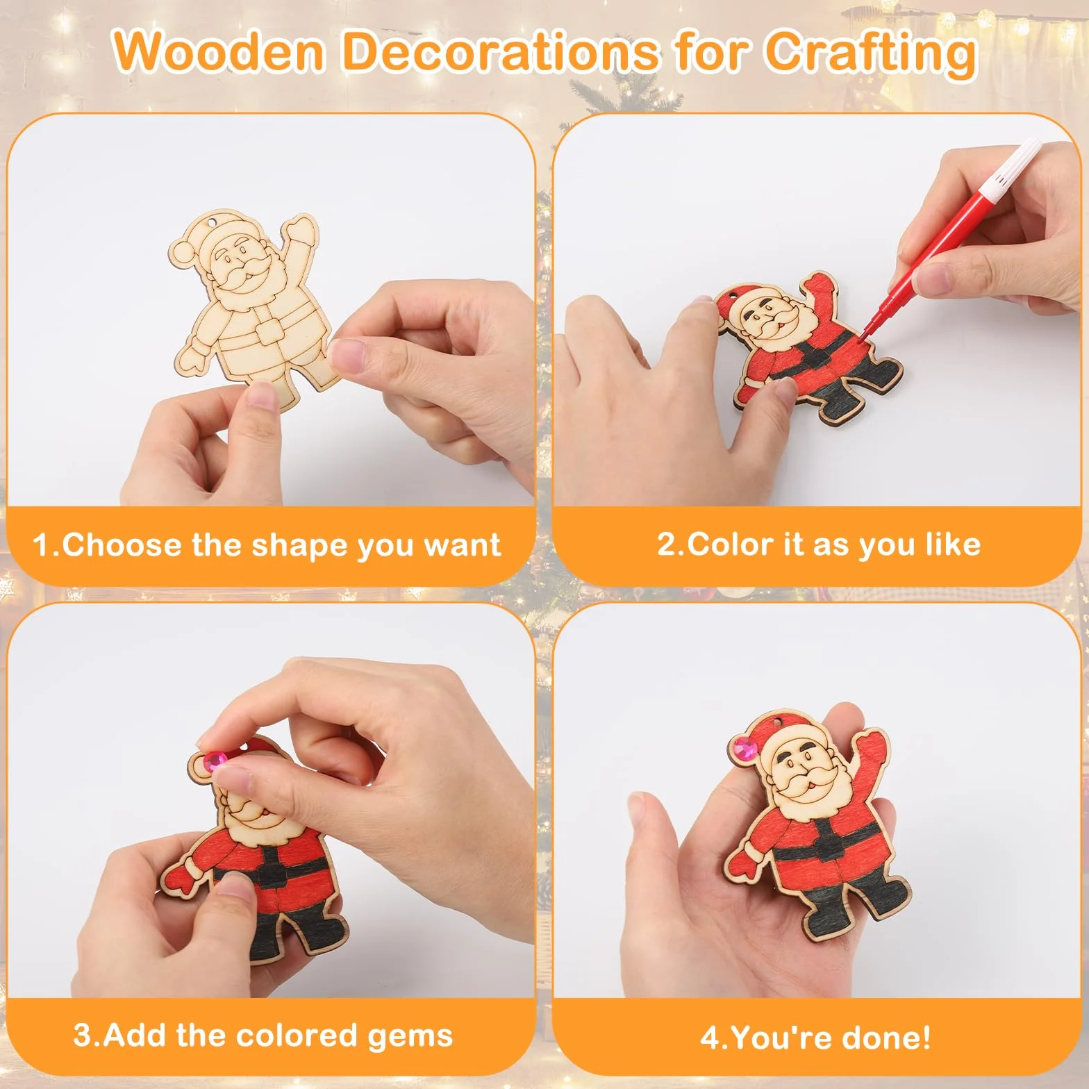 Adornos Navidad Madera 416Pc Decoracion Navidad Artesanía DIY Colgantes Arbol