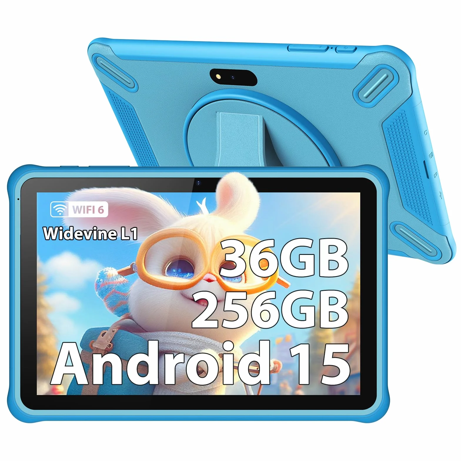 Tablet para niños 10 Pulgadas, 36GB RAM 256GB ROM (SD expandible), Android 15.0, Control Parental, Pantalla HD IPS, 5MP+2MP, WiFi, Bluetooth, Tablet educativa(Azul)