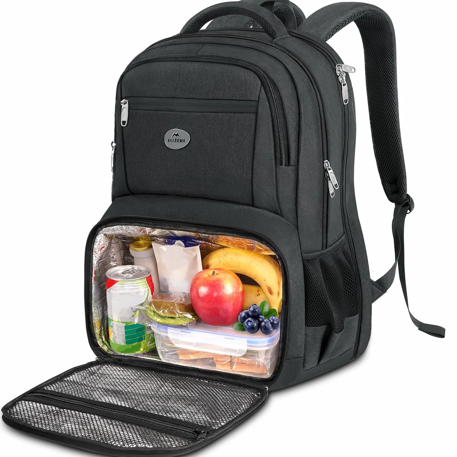 MATEIN Mochila Portatil 17 Pulgadas con Compartimento Termico para Almuerzo, Mochila Hombre Trabajo Impermeable, TSA Lunch Backpack Bolsillo Antirrobo para Oficina, Picnic y Viaje, Negro
