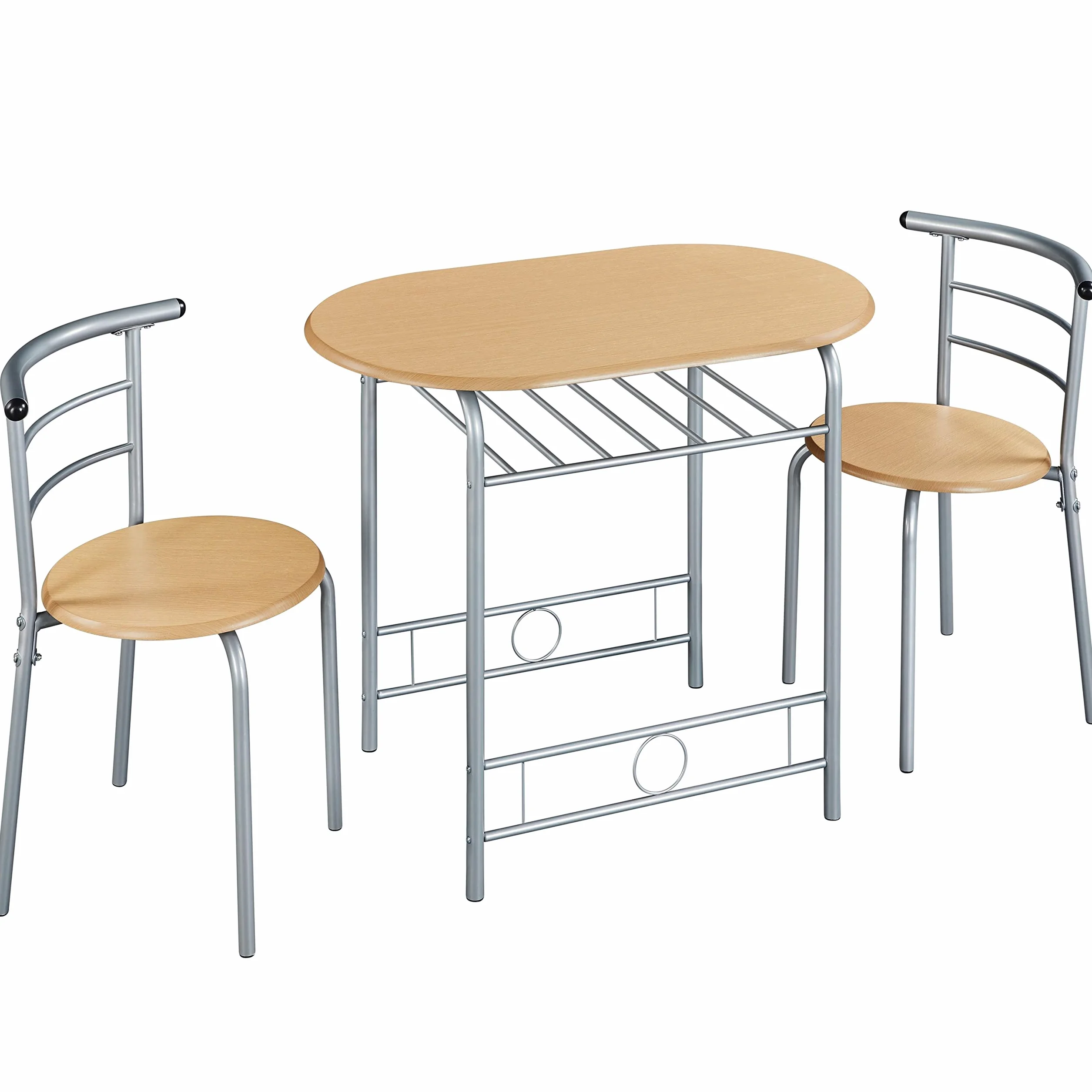 Yaheetech Juego de Comedor de 3 Piezas con Estante para Vinos, Mesa y 2 Sillas para Cocina, Muebles Ahorro de Espacio con Almacenaje, Medidas 90 x 53 cm, Estilo Moderno Color Madera