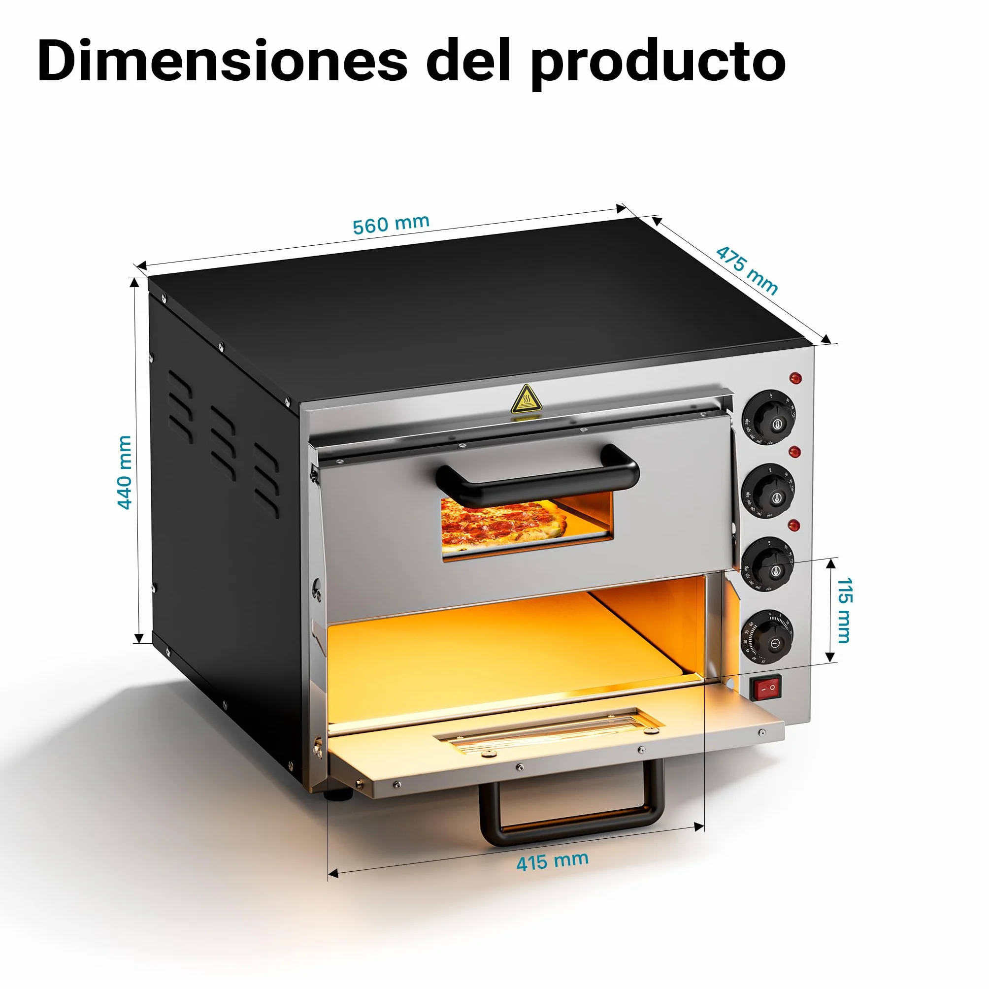 Horno para pizzas 3000W acero inoxidable piedra de cordierita 2 niveles