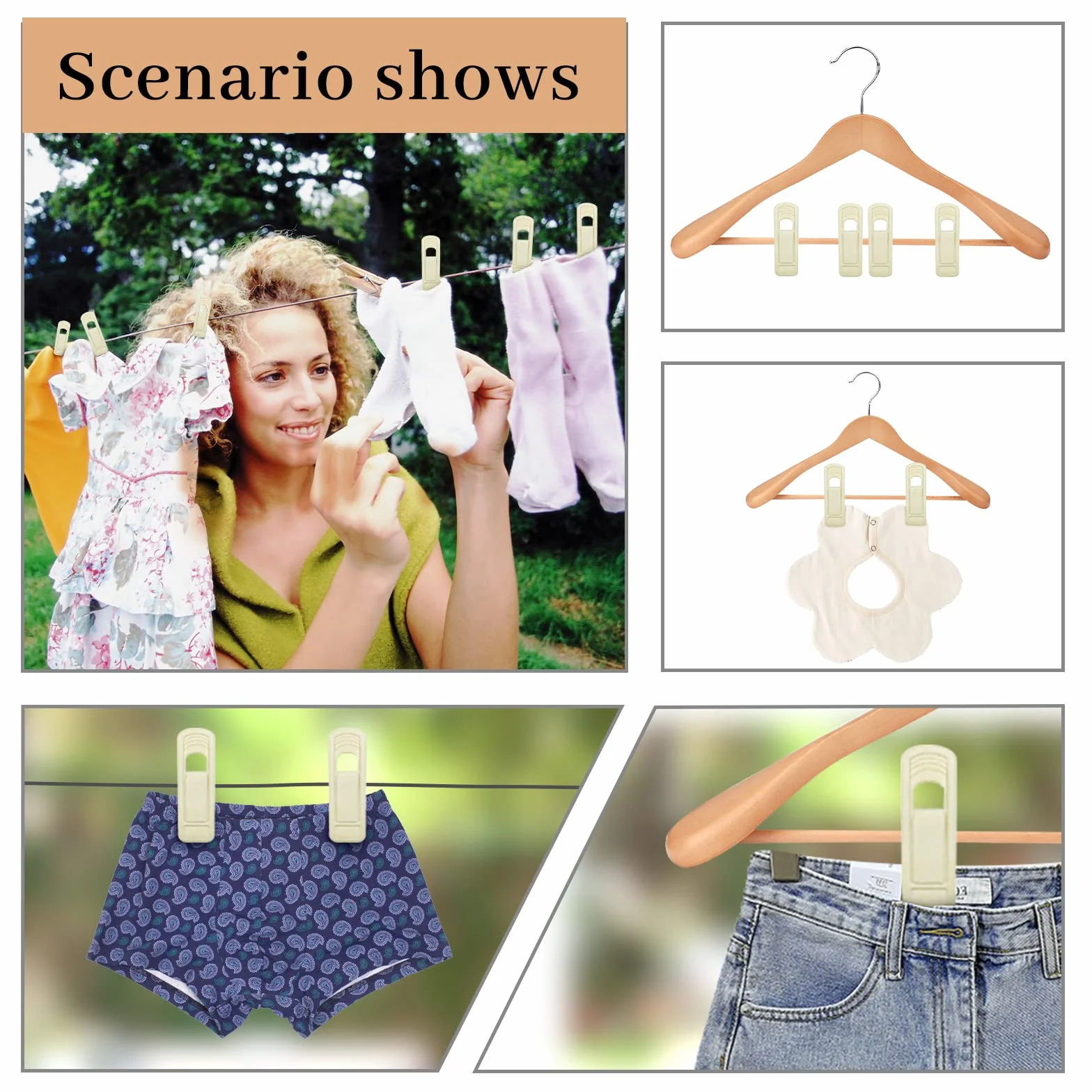 Pinzas de Terciopelo para Ropa, Antideslizantes, Fuertes, Flocados con Dedos, Beige